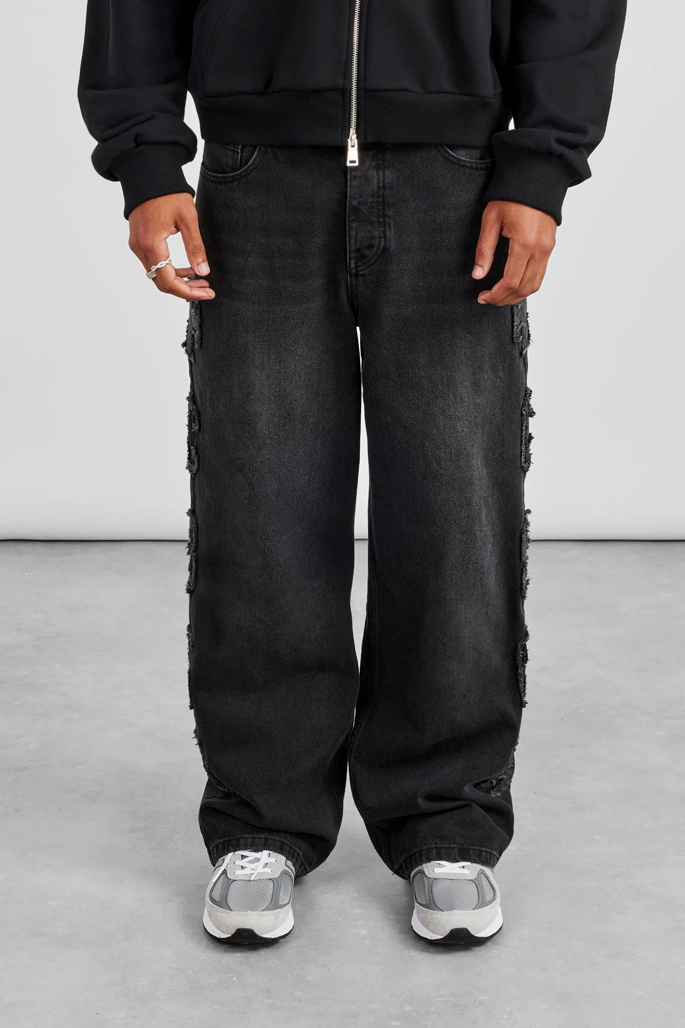 Denim Applique C86 Baggy Jean - Washed Black - Image 2