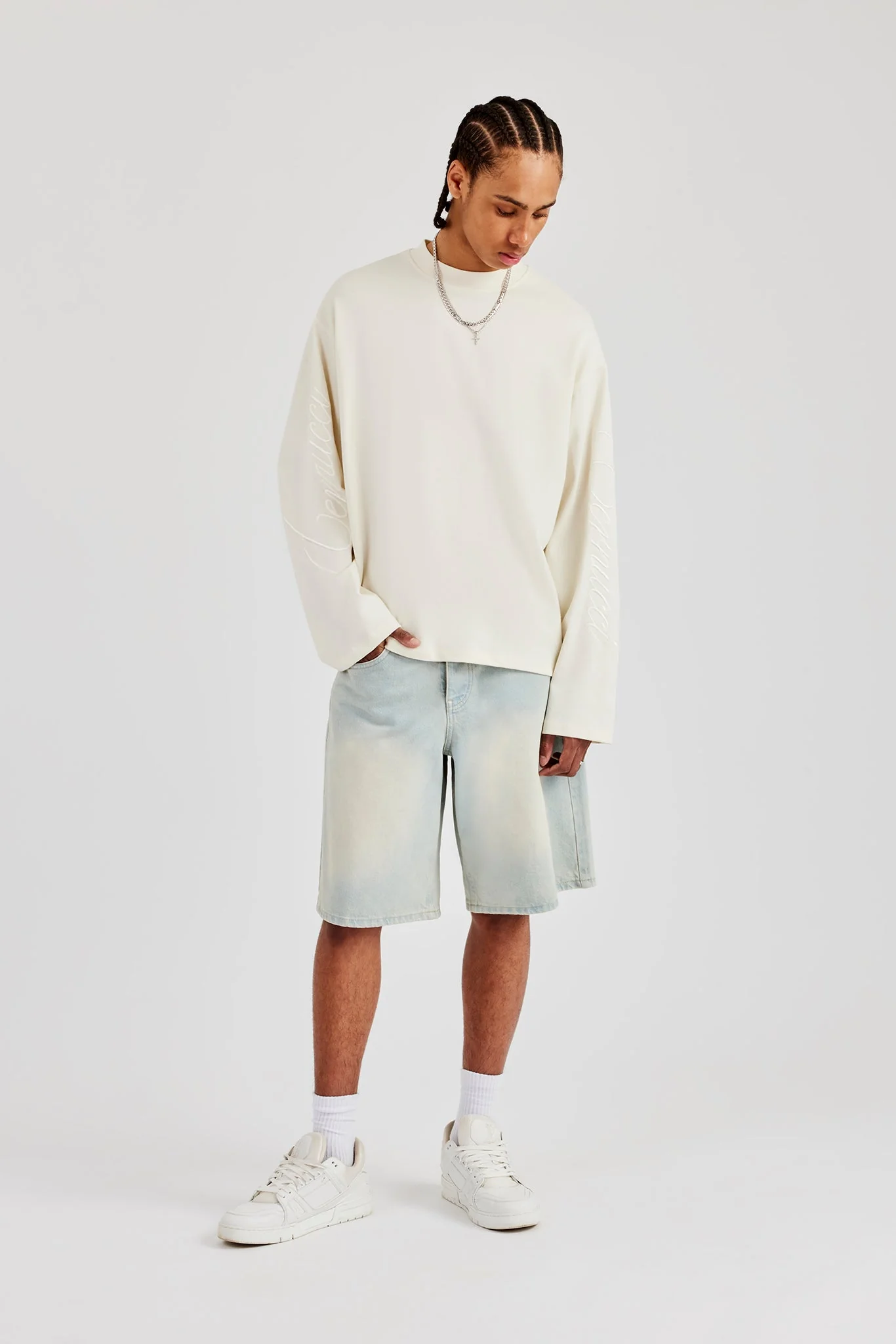 Denim Bermuda Jorts - Bleach Wash - Image 5