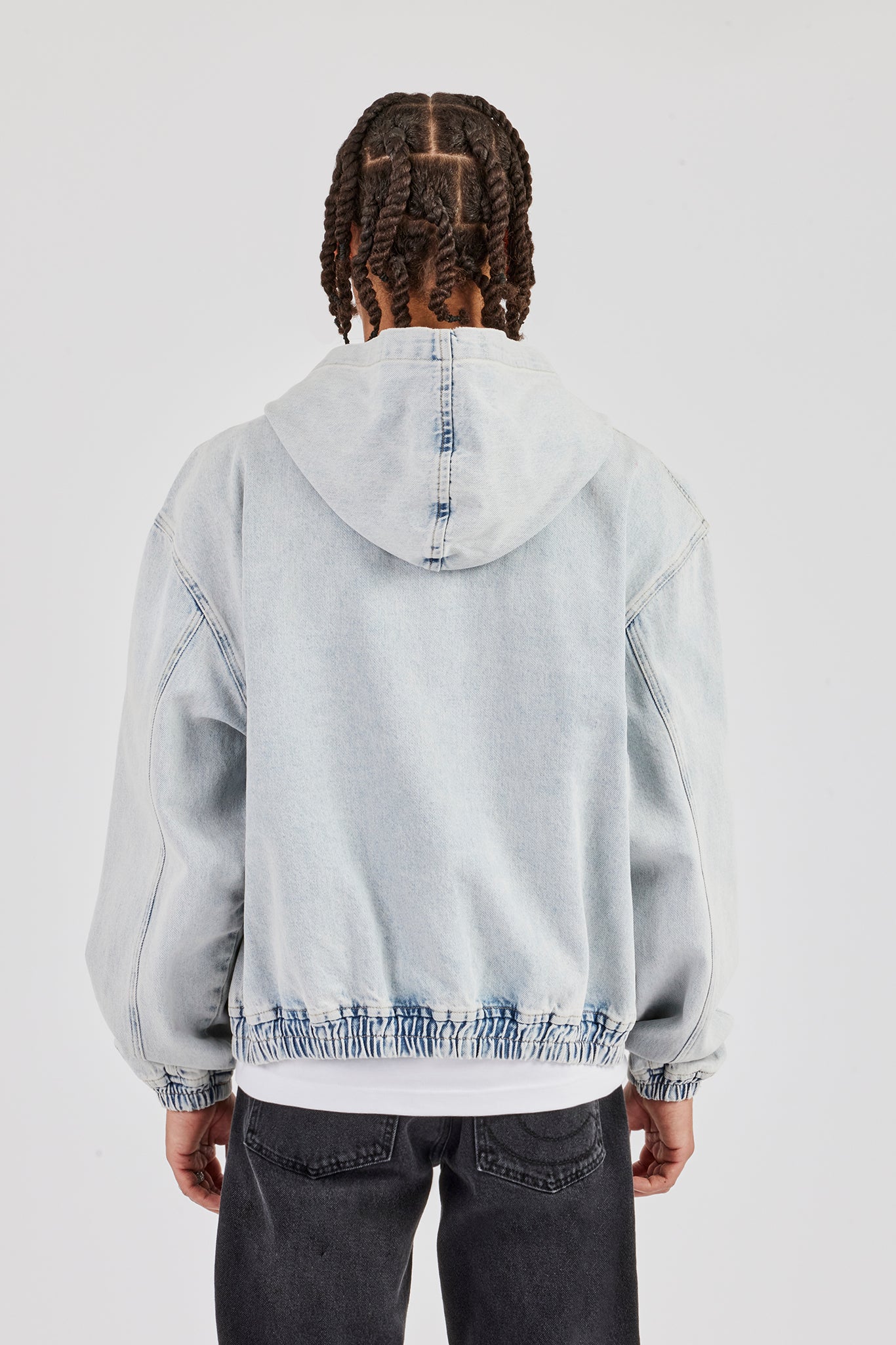 Denim Boxy Fit Zip Hoodie - Ice Blue - Image 3