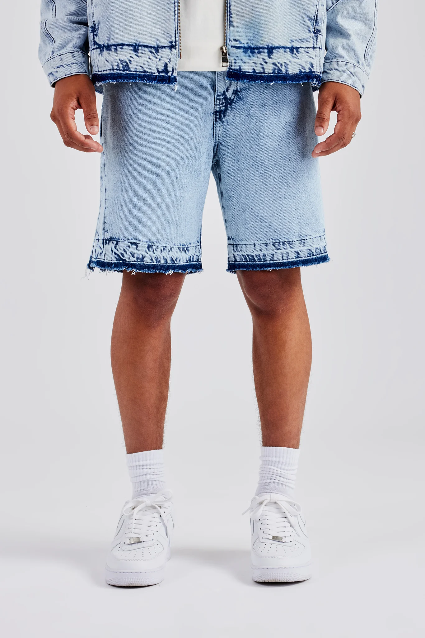 Denim Panelled Short - Light Blue - Image 3
