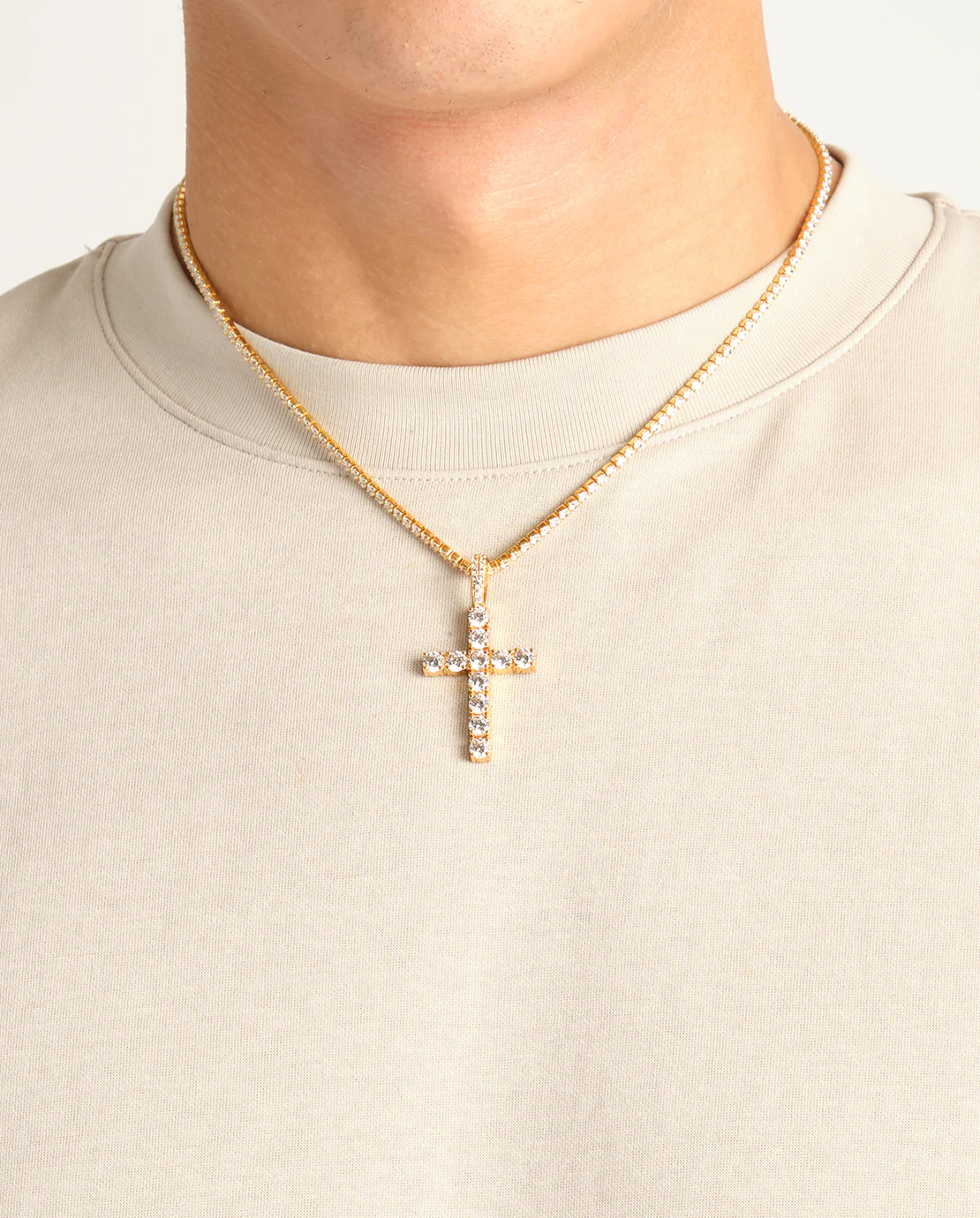 Iced Cross Pendant - Gold - 30mm - Image 6