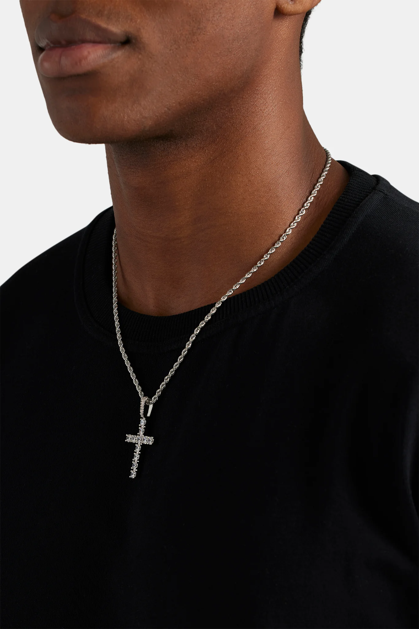Iced Cross Pendant - 30mm - White - Image 3