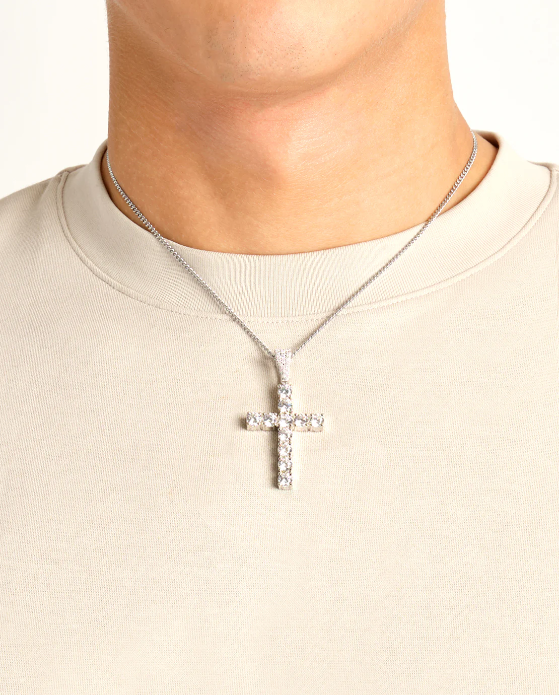 Iced Cross Pendant - 30mm - White - Image 8
