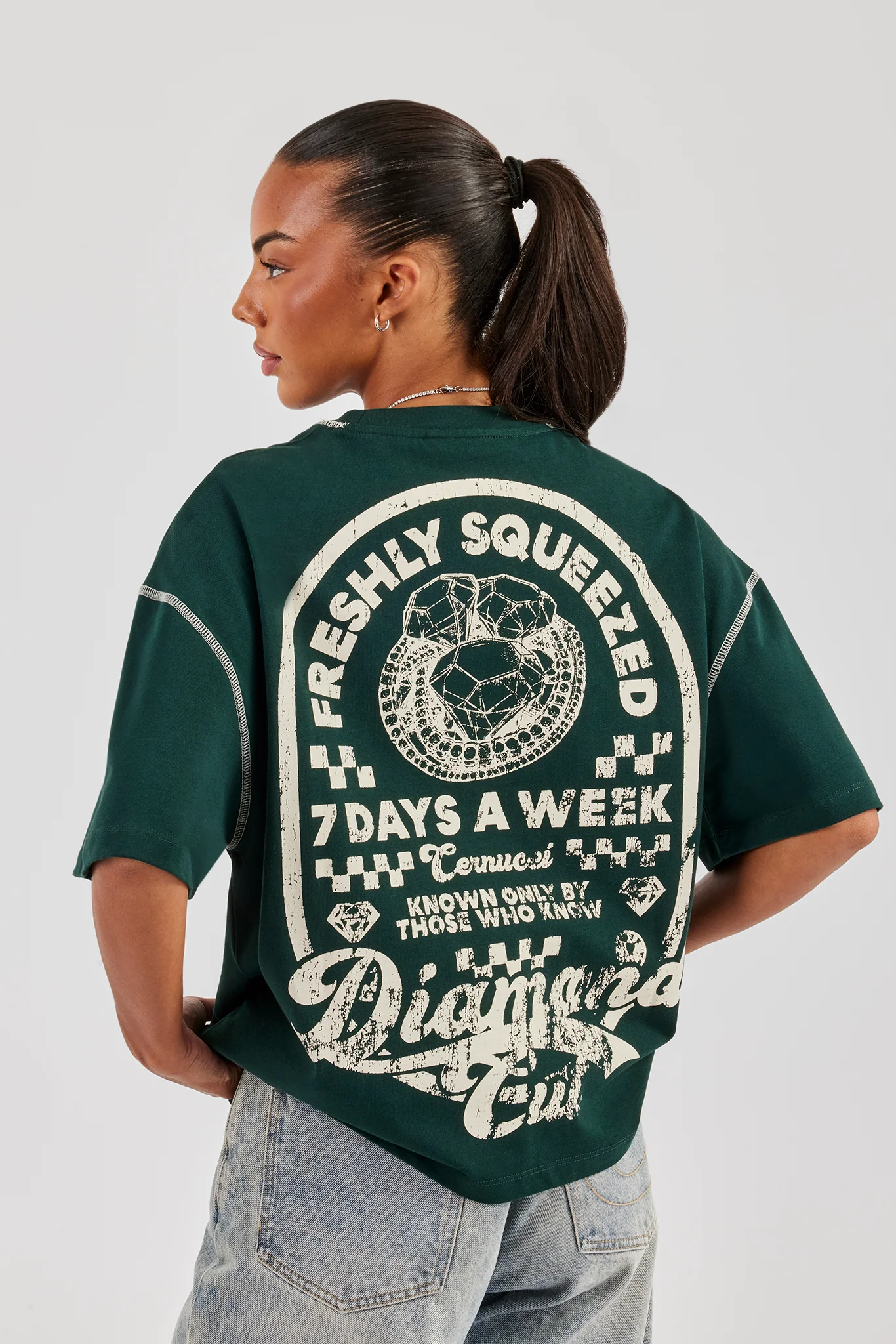 Diamond Cut Contrast Stitch T-Shirt - Forest Green