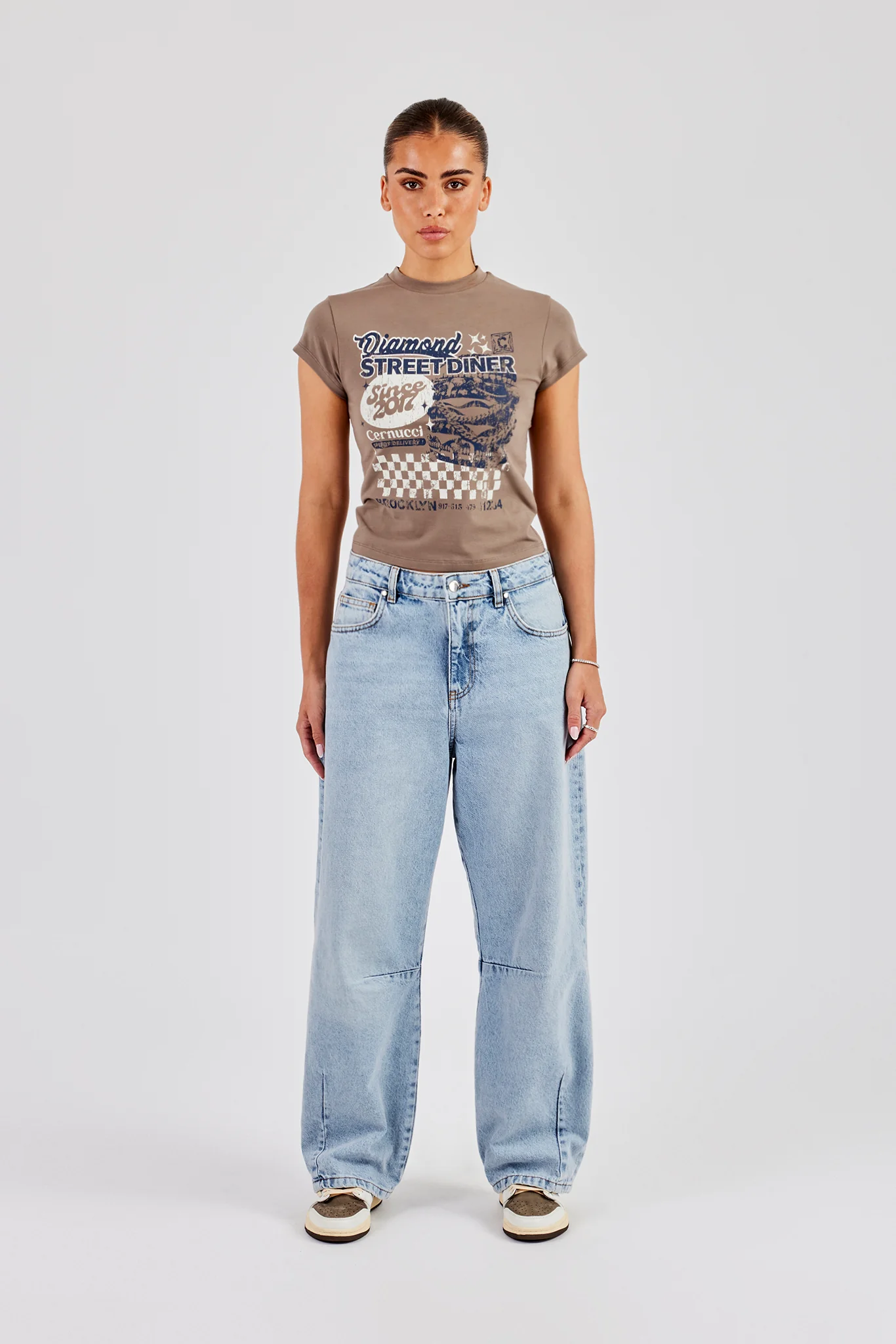 Diamond Diner Baby Tee - Taupe - Image 4