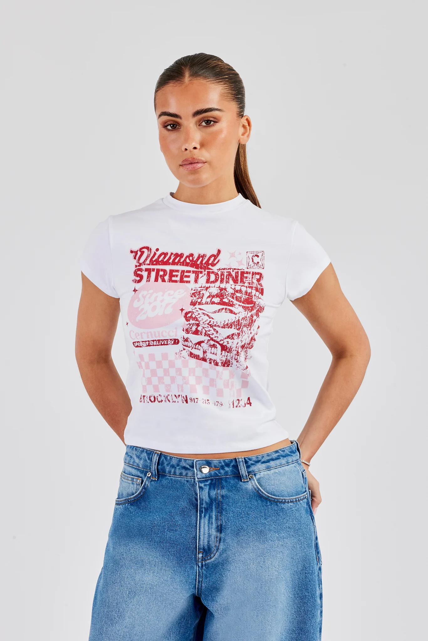Diamond Diner Baby Tee - White