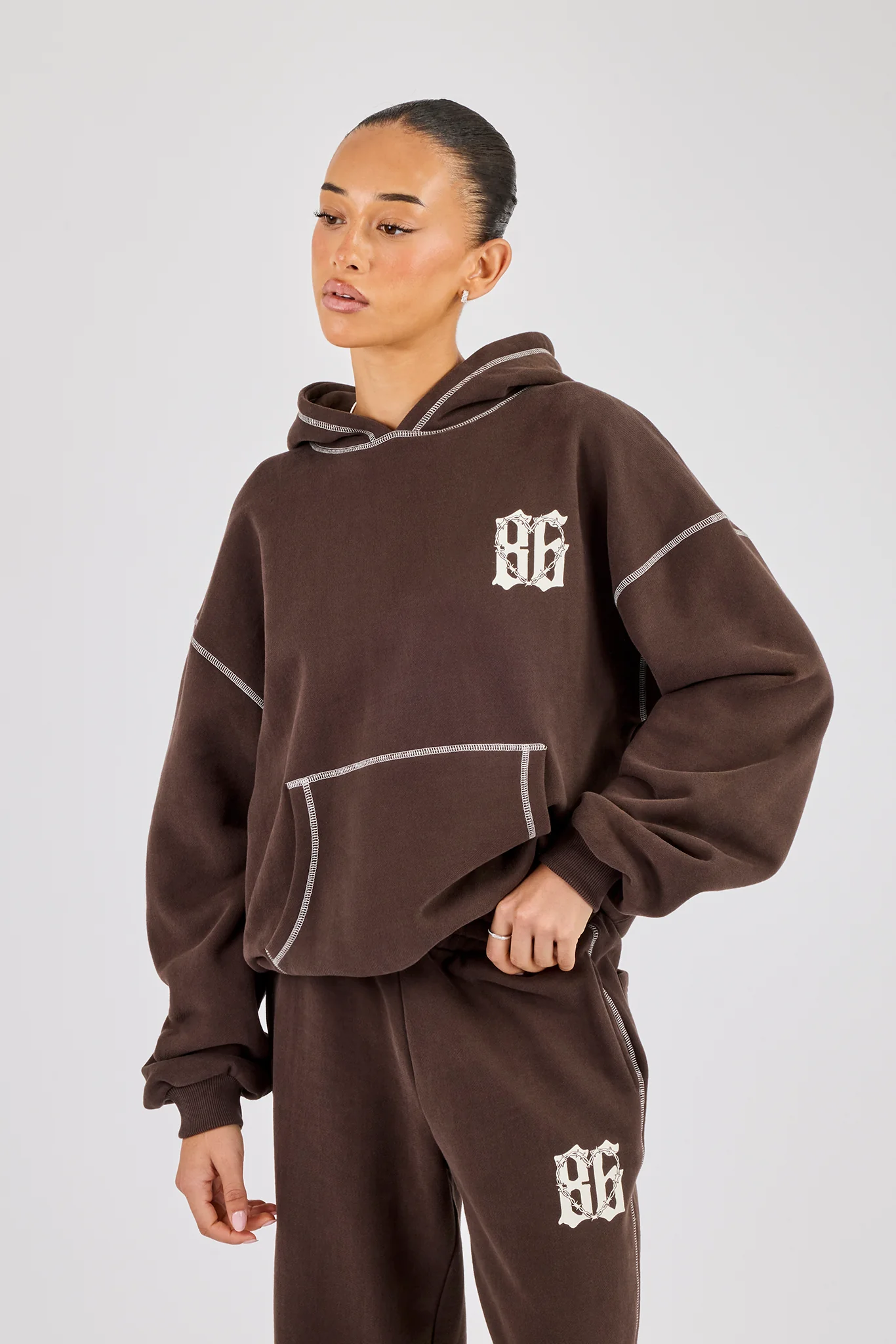Distressed 86 Oversized Hoodie - Chocolate - Image 2