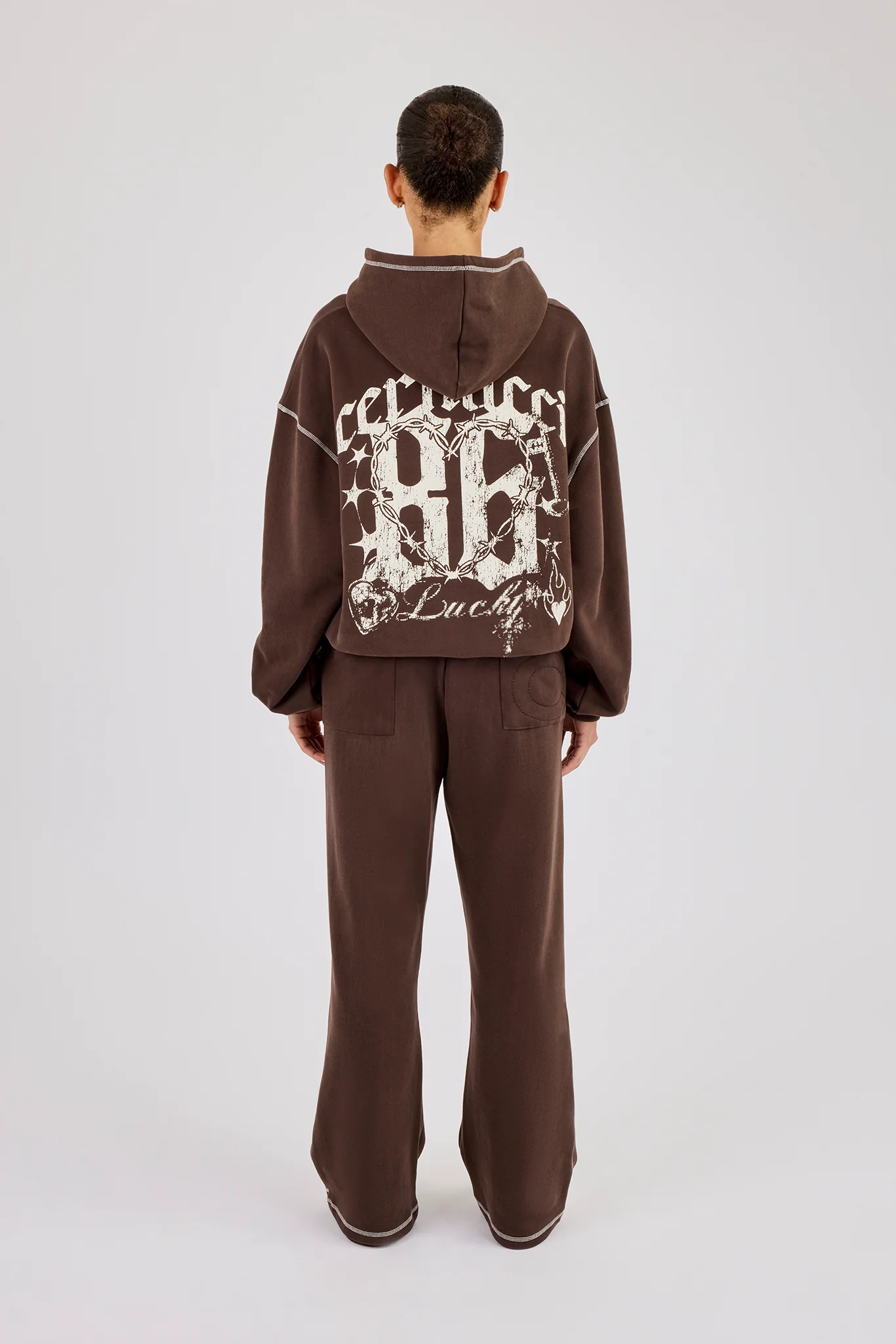 Distressed 86 Oversized Hoodie - Chocolate - Image 4