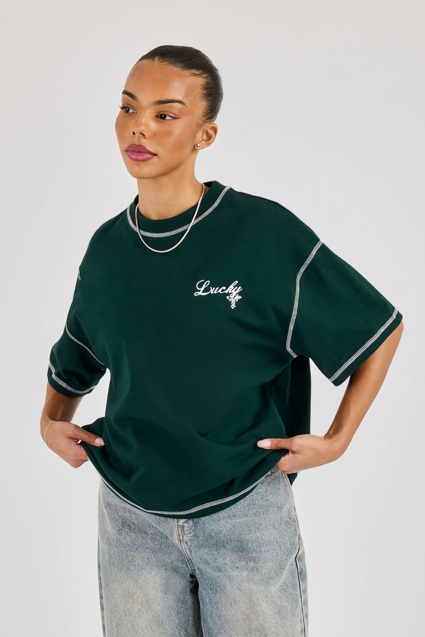 Distressed 86 Oversized T-Shirt - Bottle Green - Image 2