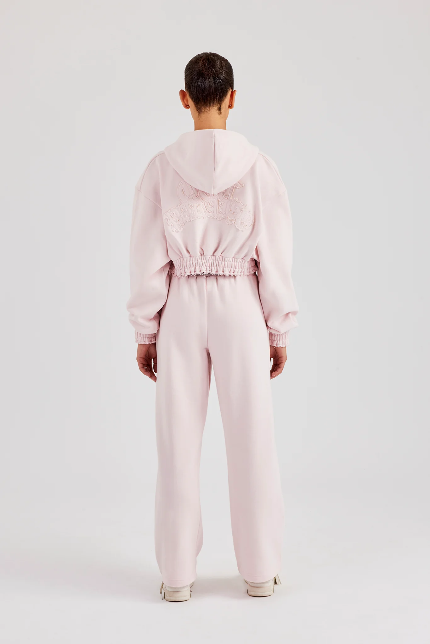 Distressed Applique Cropped Tracksuit - Baby Pink - Image 3