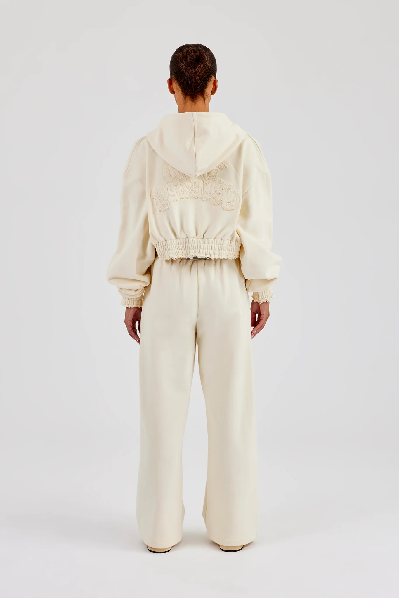 Distressed Applique Cropped Tracksuit - Butter Yellow - Image 3