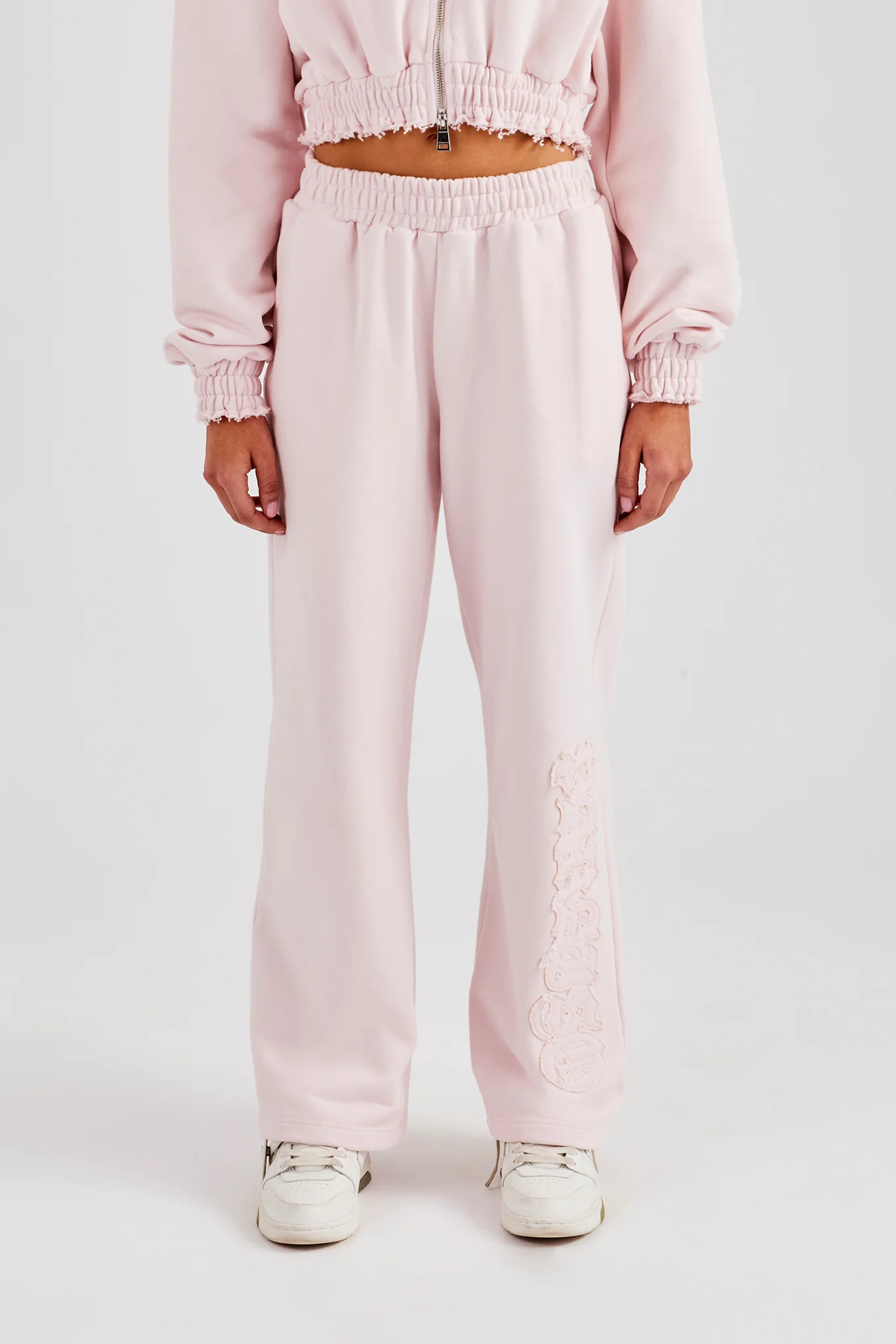 Distressed Applique Wide Leg Jogger - Baby Pink - Image 4