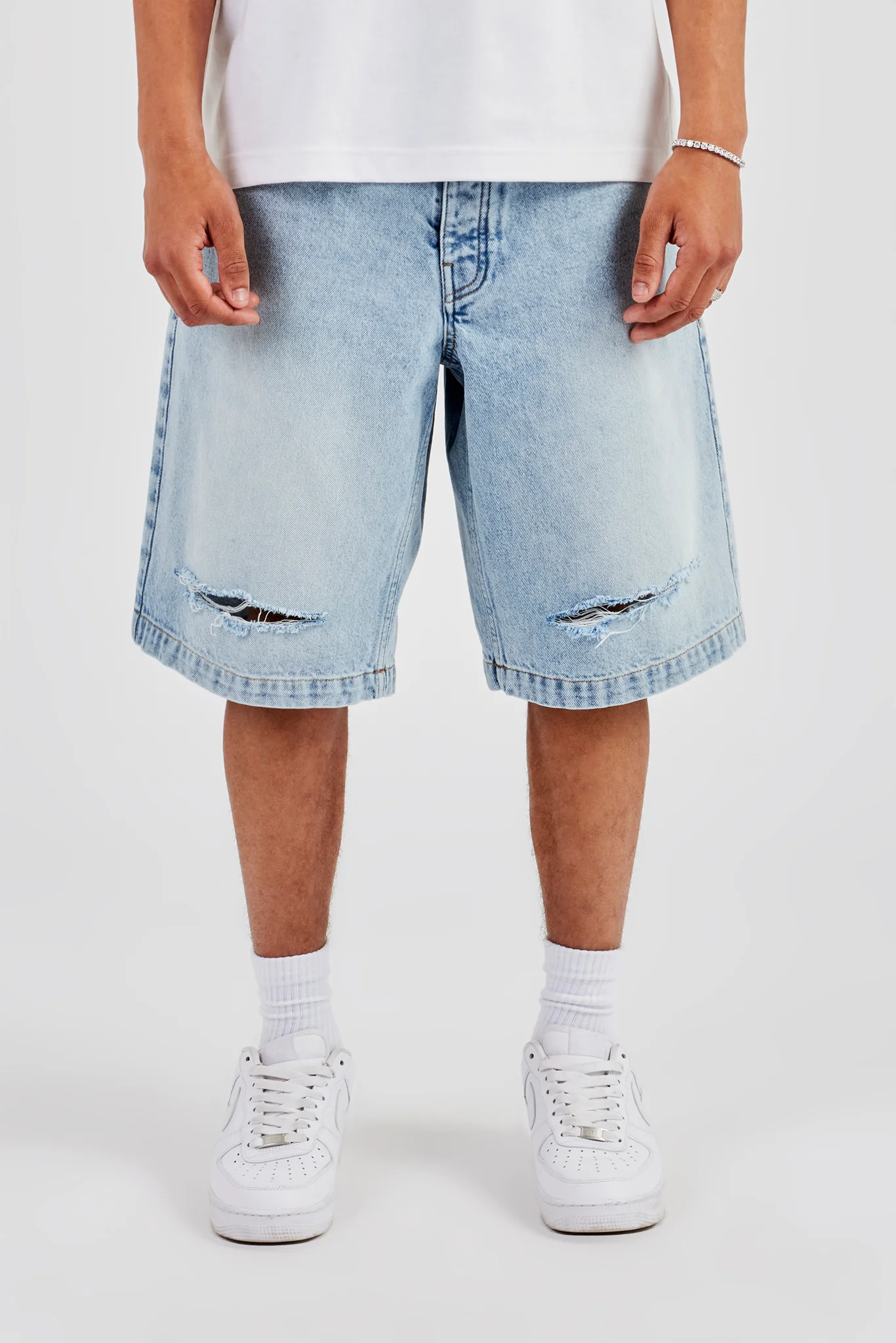Distressed Denim Jort - Ice Blue - Image 2