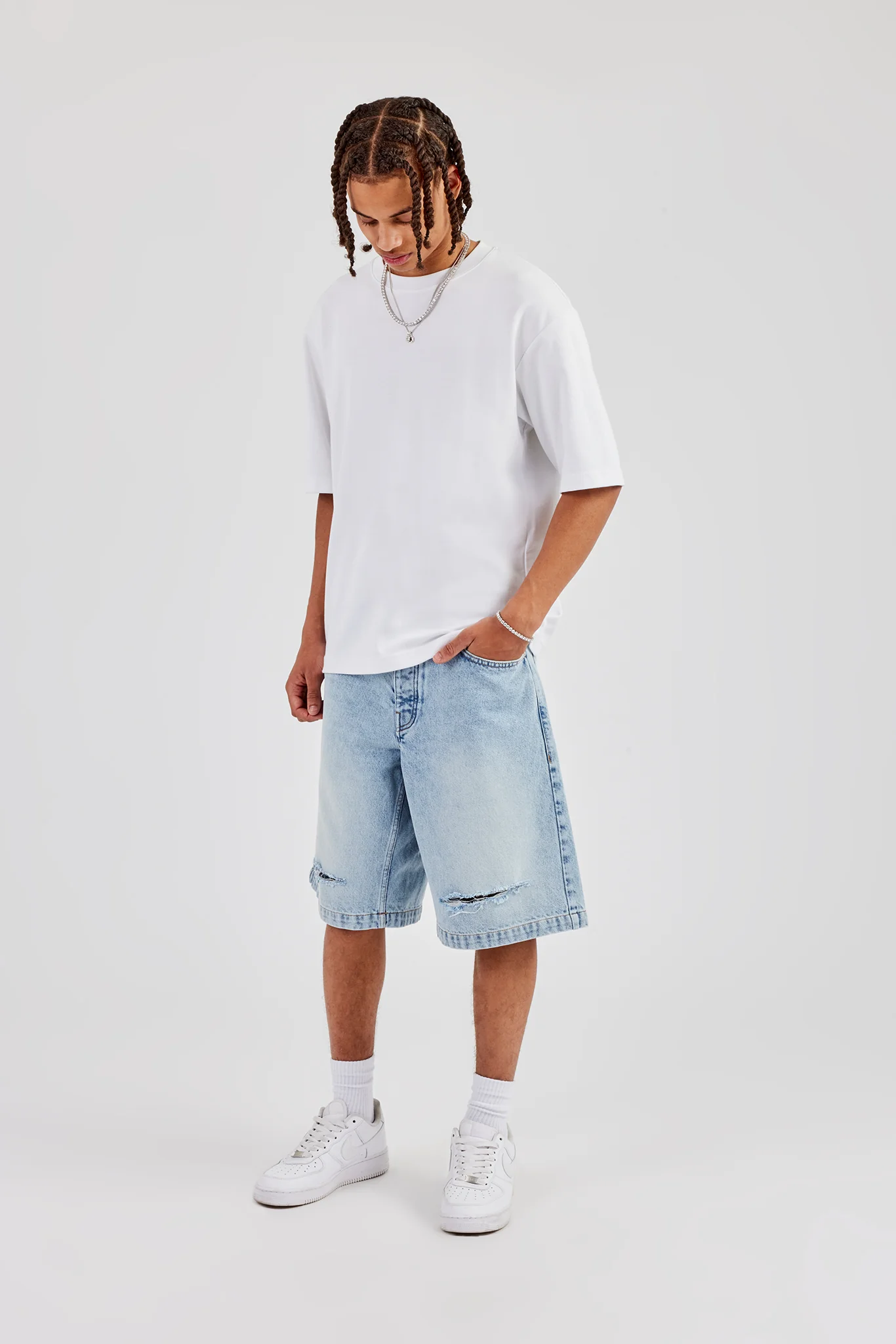 Distressed Denim Jort - Ice Blue - Image 3