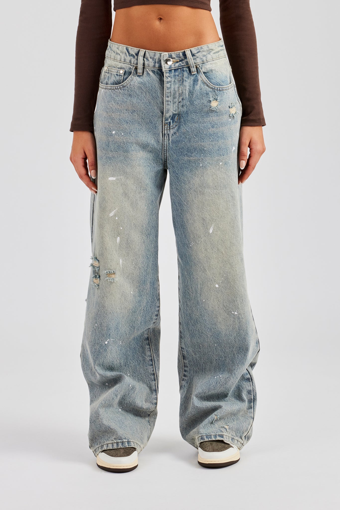 Distressed Paint Splatter Baggy Jean - Antique Wash - Image 2