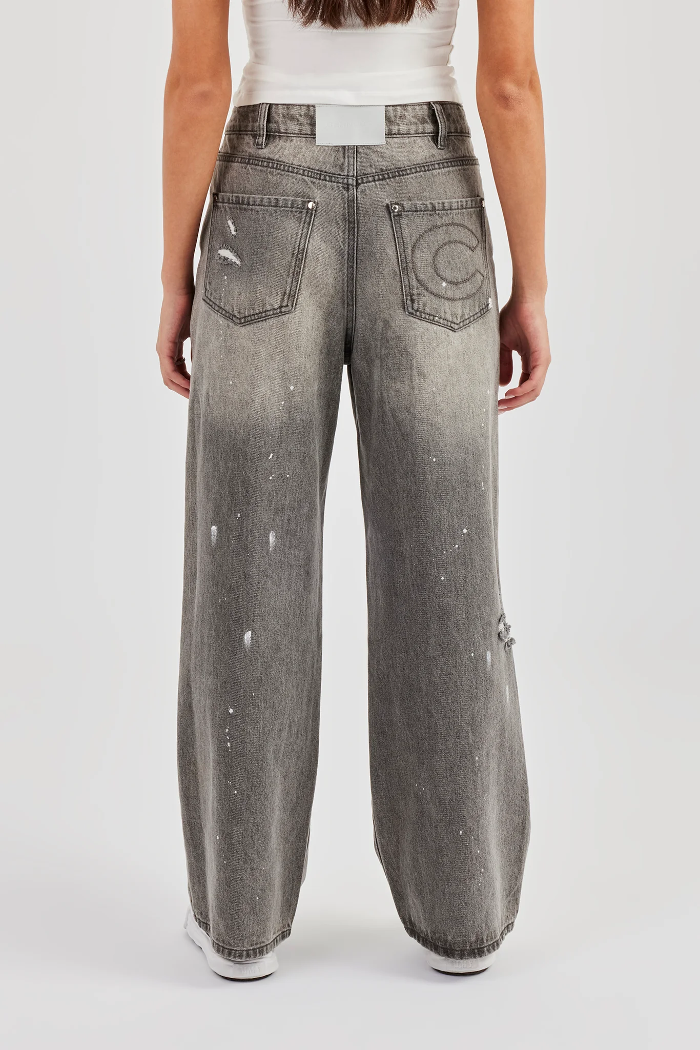 Distressed Paint Splatter Baggy Jean - Washed Grey - Image 3