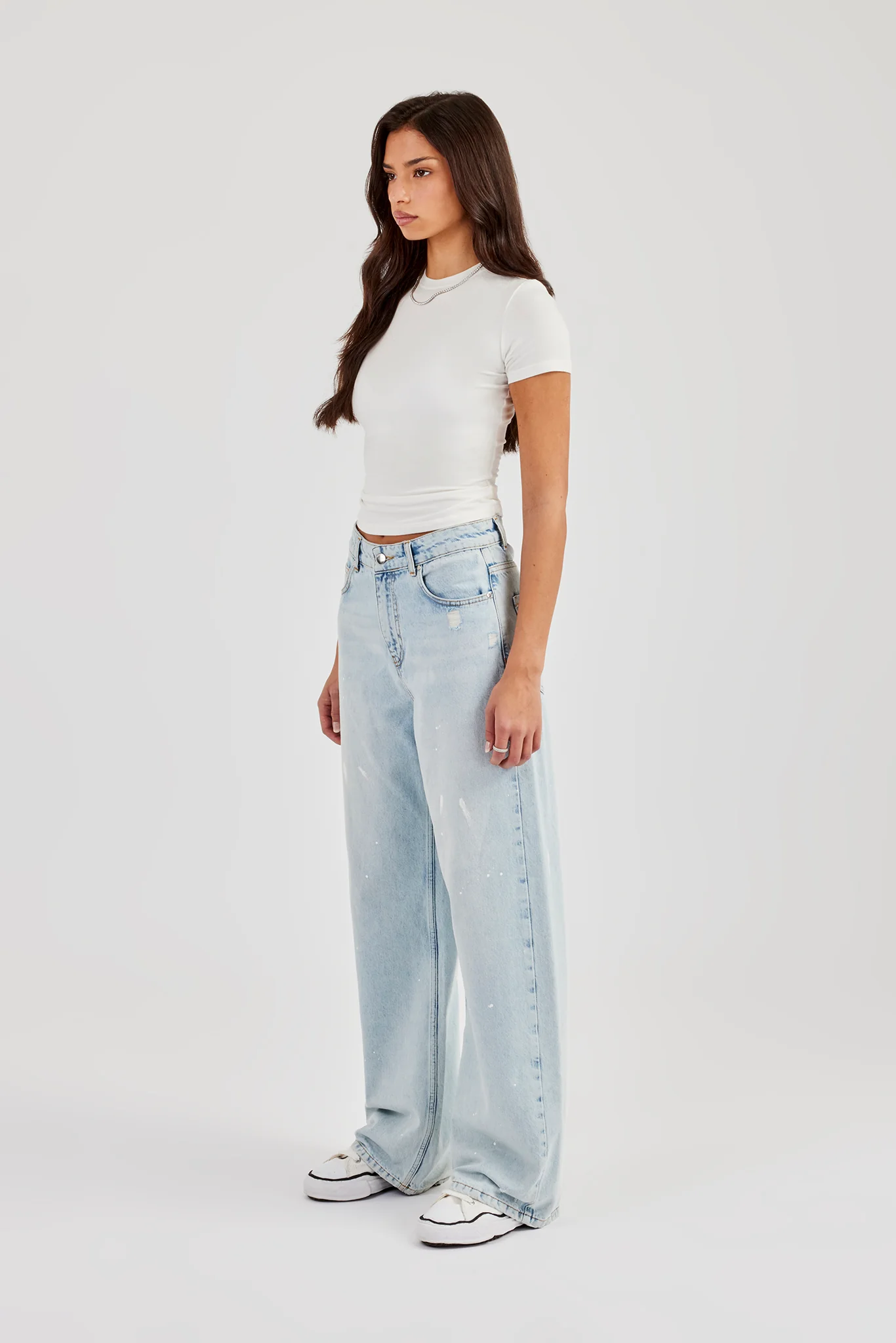 Distressed Paint Splatter Jean - Ice Blue - Image 5