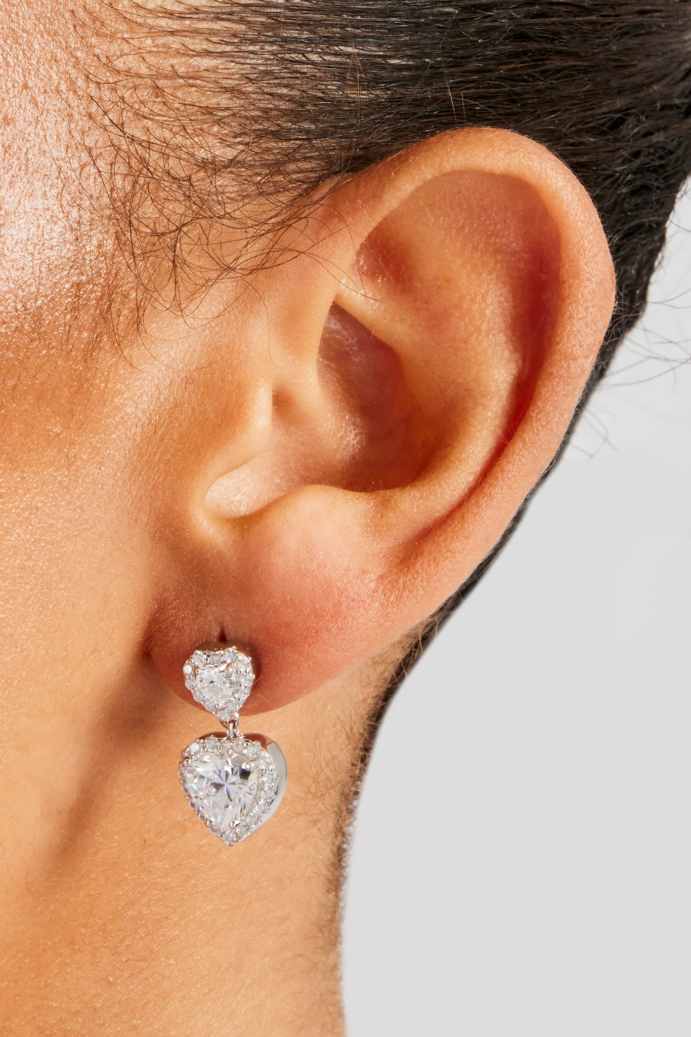 Double Heart Drop Earrings - White - Image 2