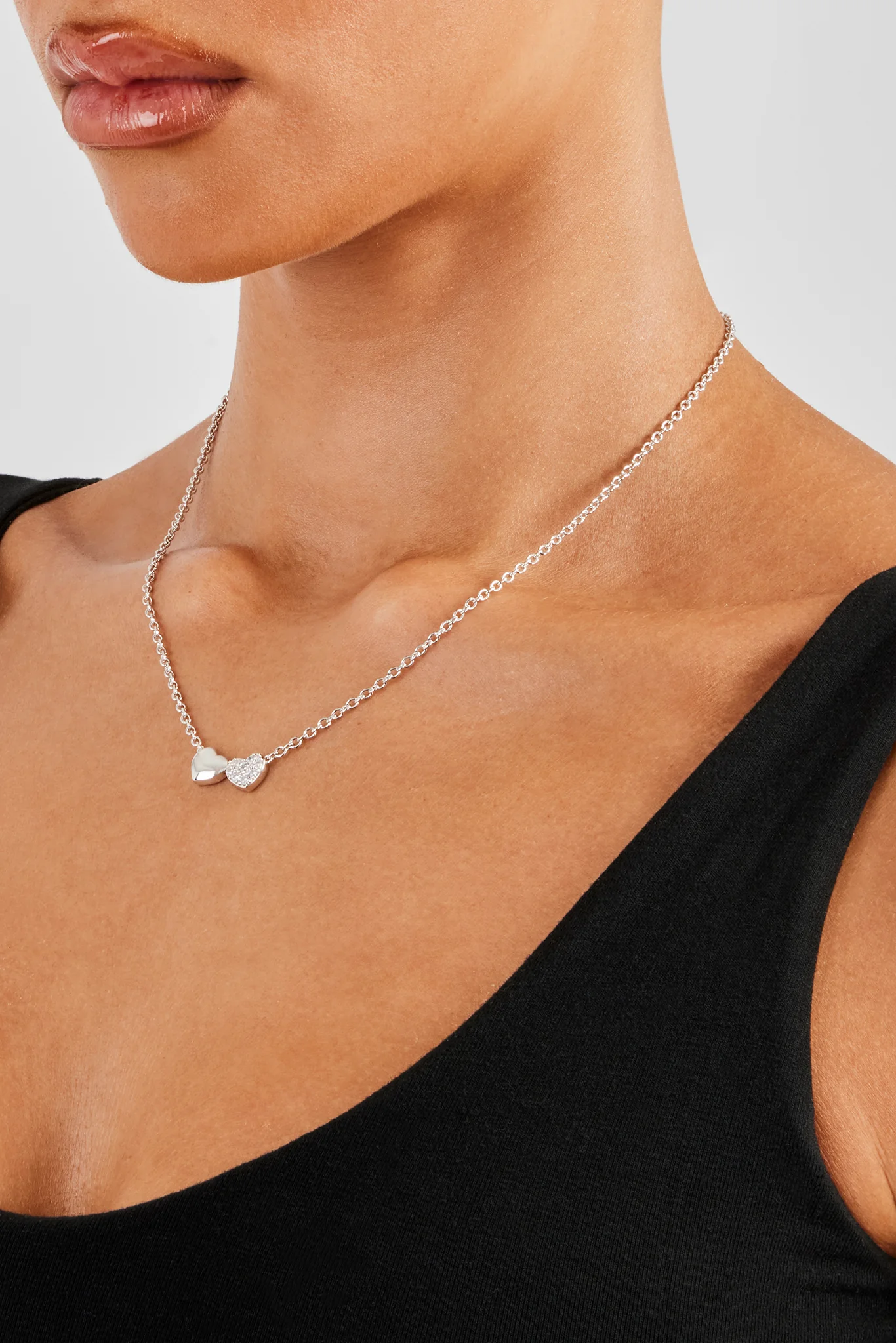 Double Heart Necklace - 8mm - White - Image 3