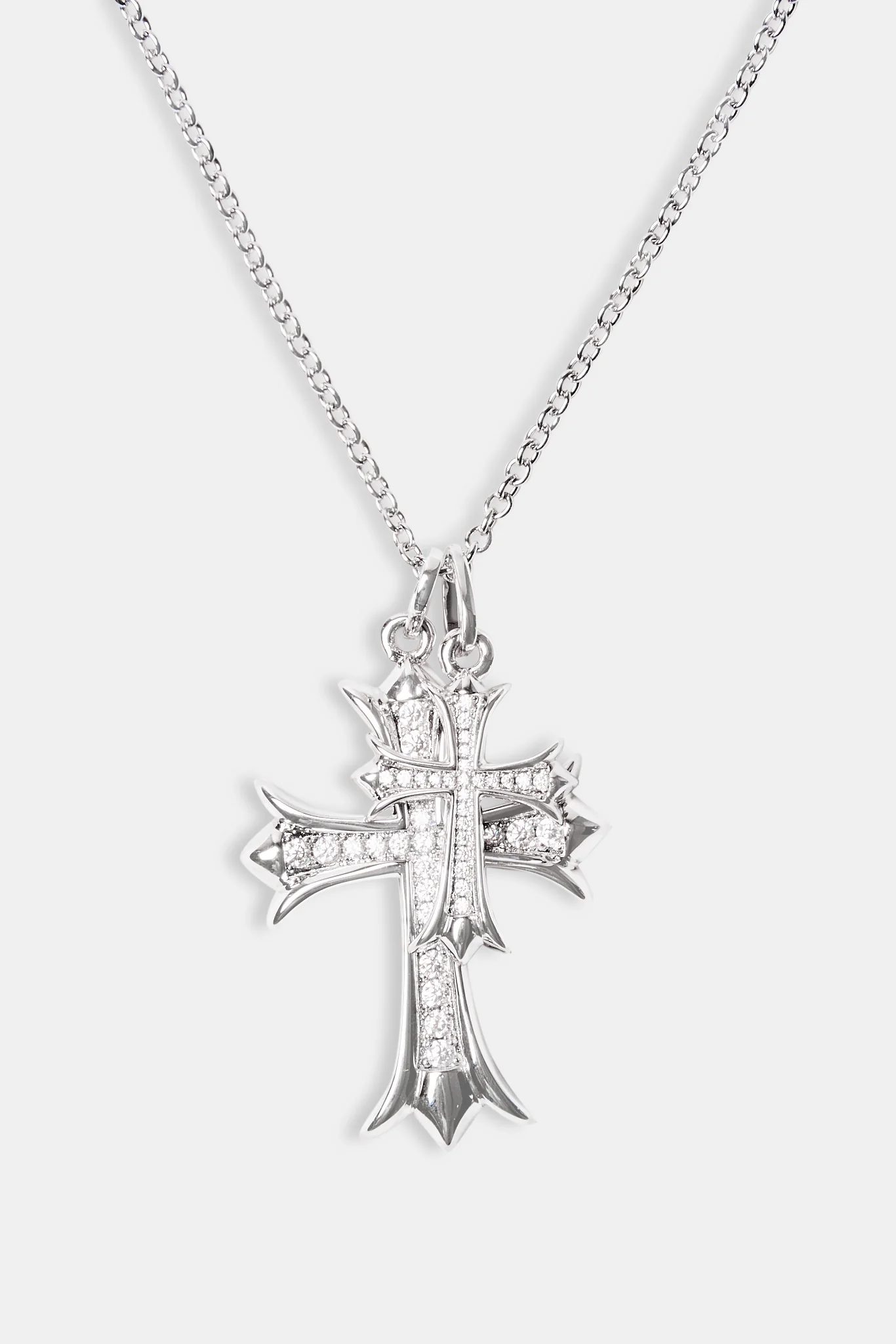 Double Iced Cross Necklace - White - 45mm - Image 2