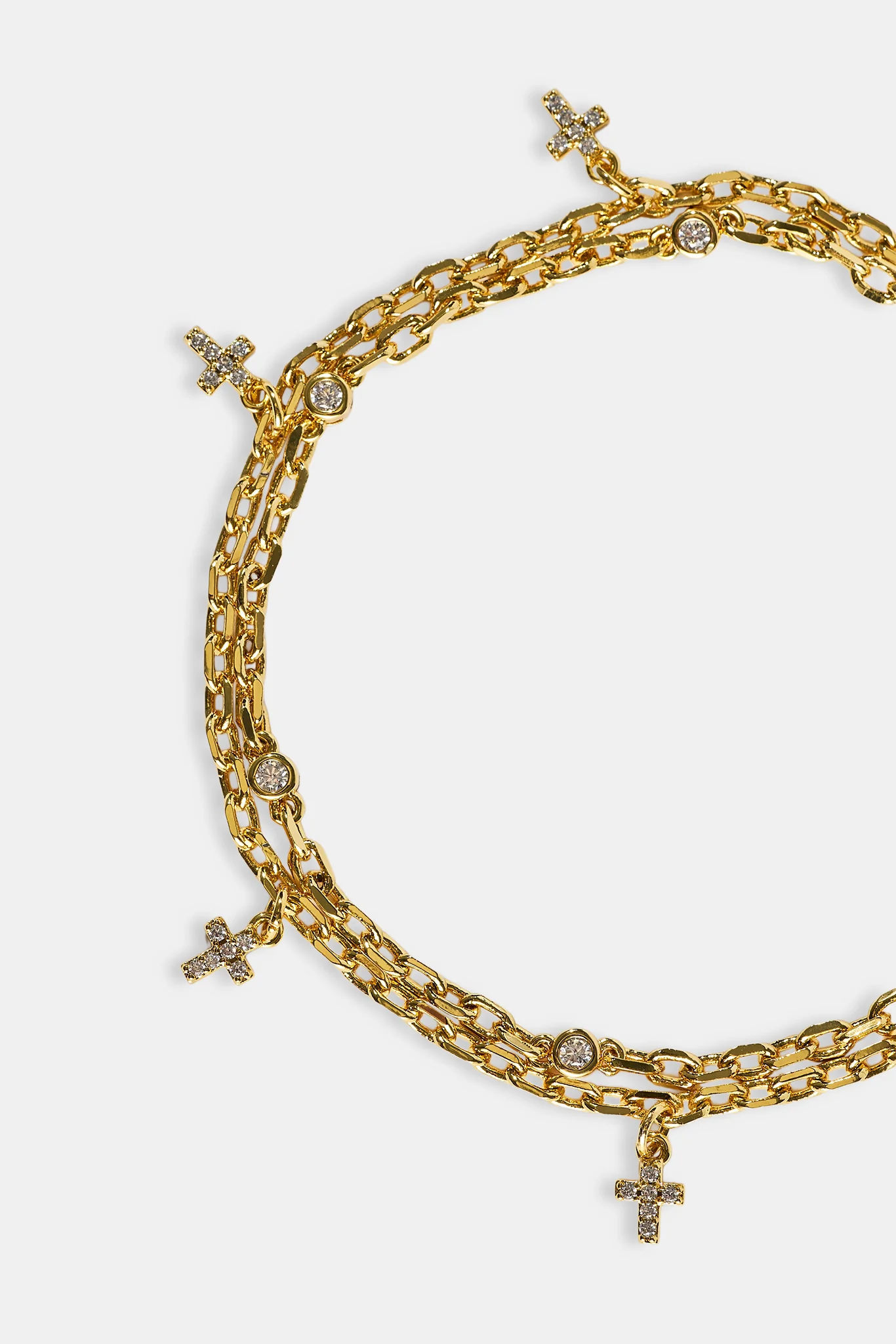Double Layer Iced Cross Bracelet - 5mm - Gold - Image 3