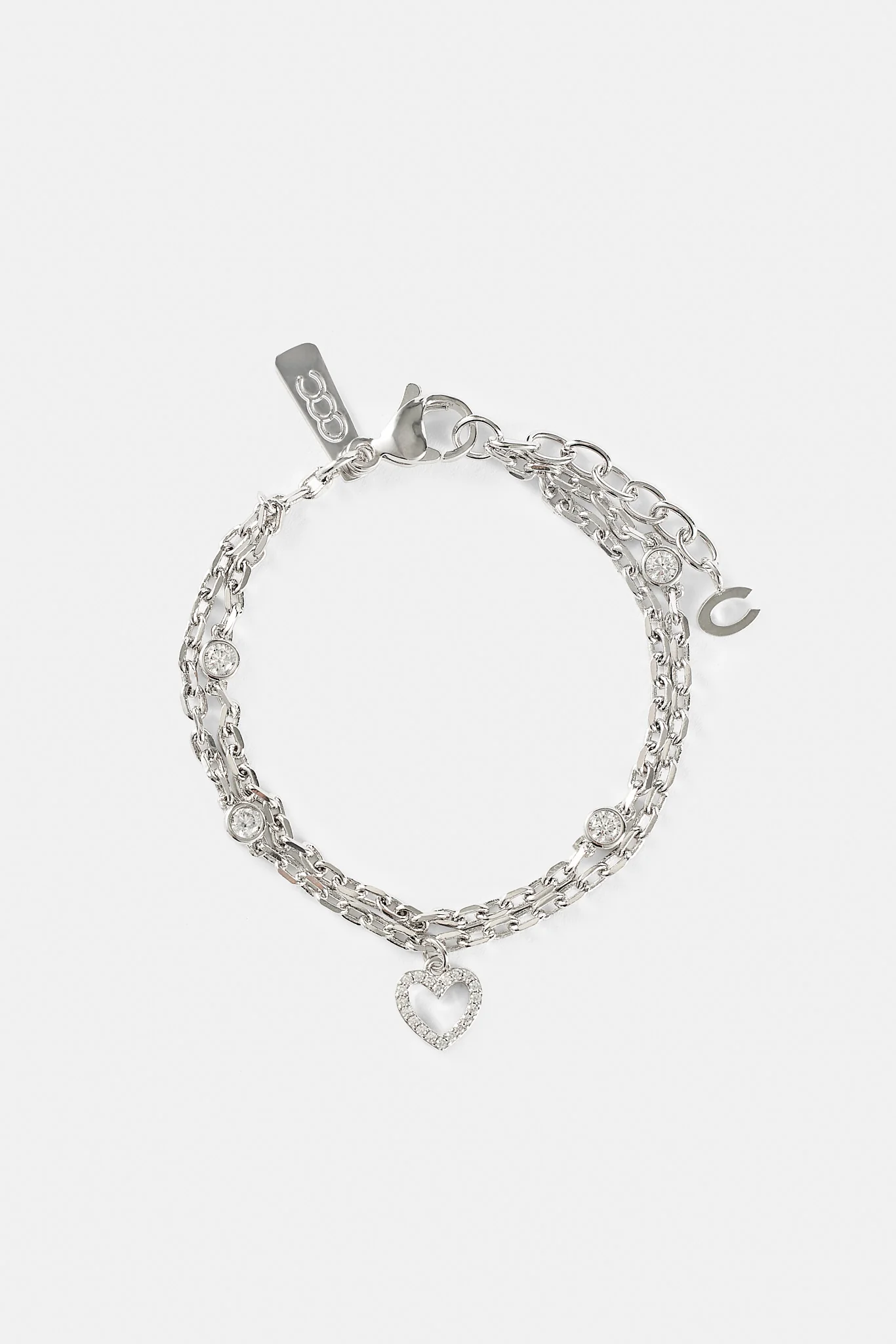 Double Layer Iced & Heart Rolo Bracelet - 8mm - Image 2