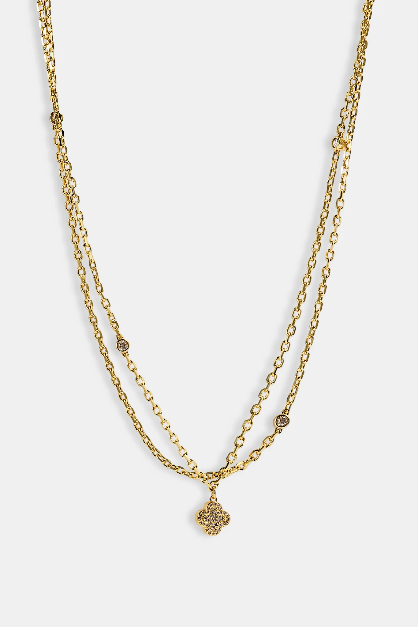 Double Layer Iced & Motif Rolo Necklace - 15mm - Gold - Image 4