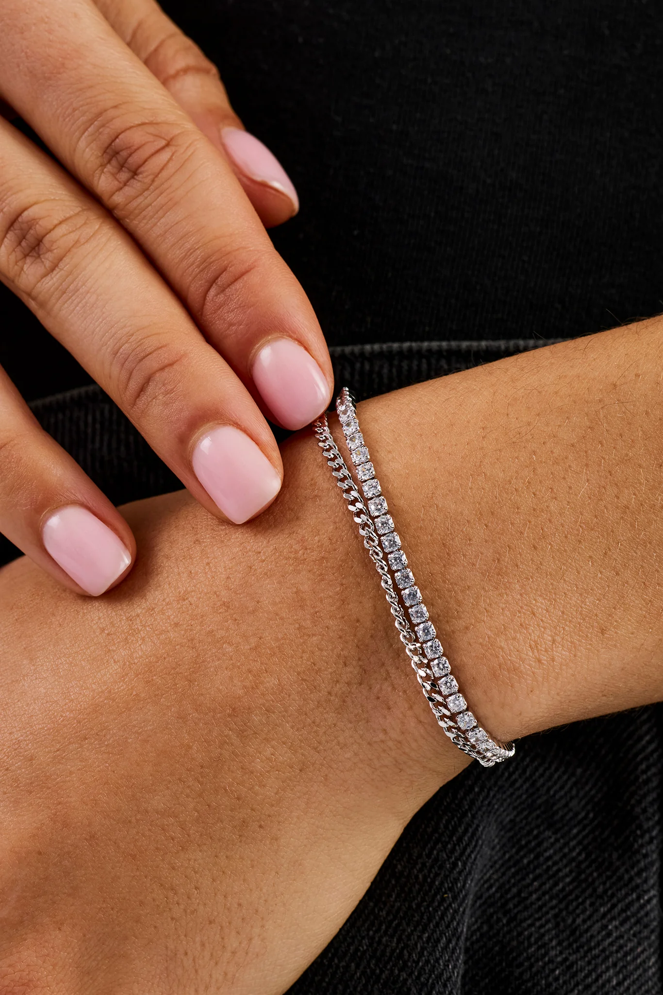 Double Layer Micro Tennis & Cuban Bracelet - 2.5mm - White