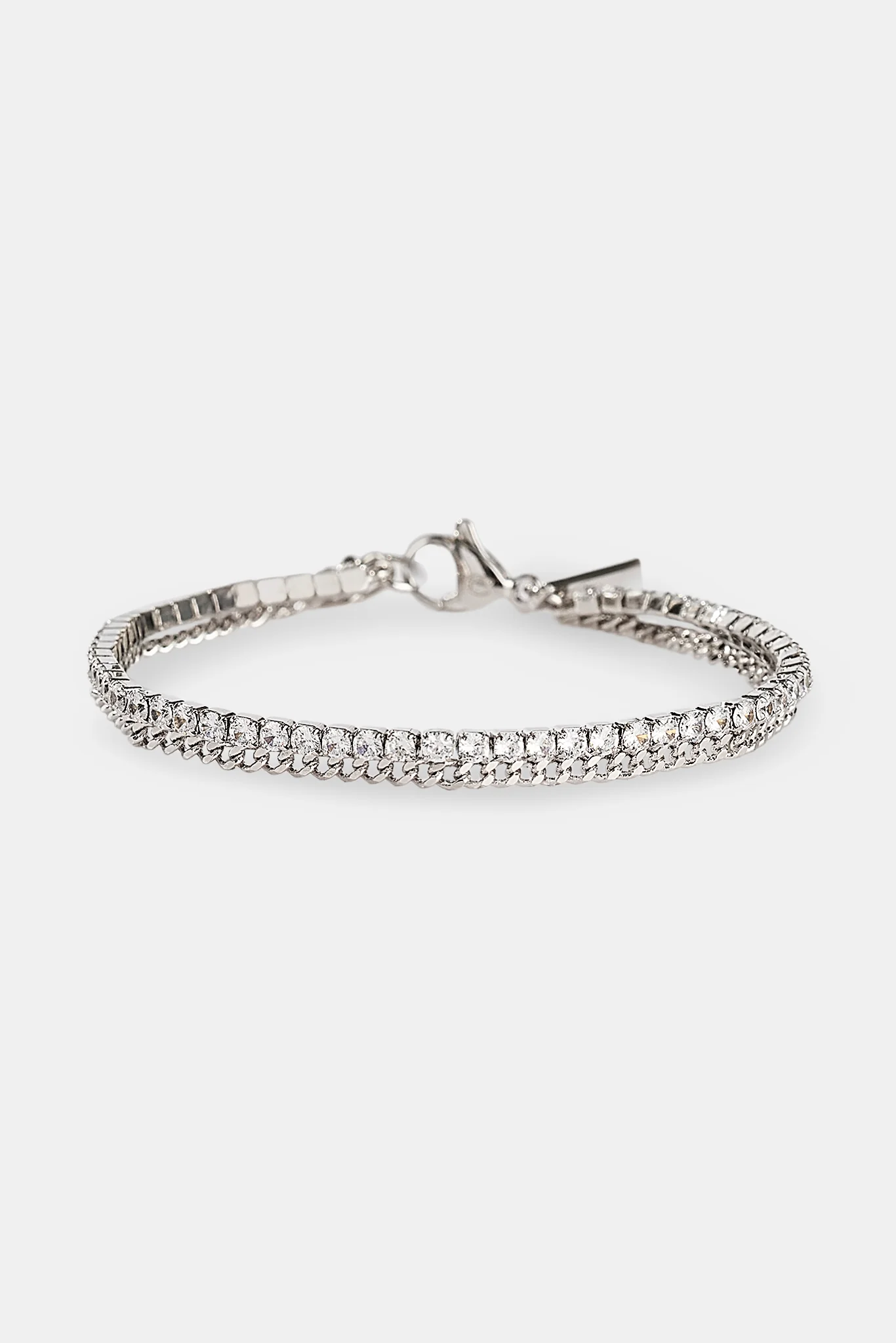 Double Layer Micro Tennis & Cuban Bracelet - 2.5mm - White - Image 3
