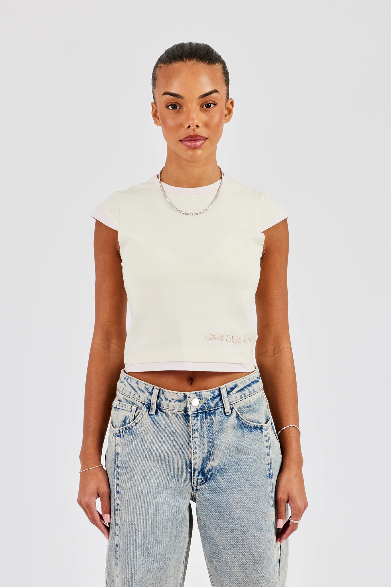 Double Layer Trim Cap Sleeve Top - Off White - Image 3
