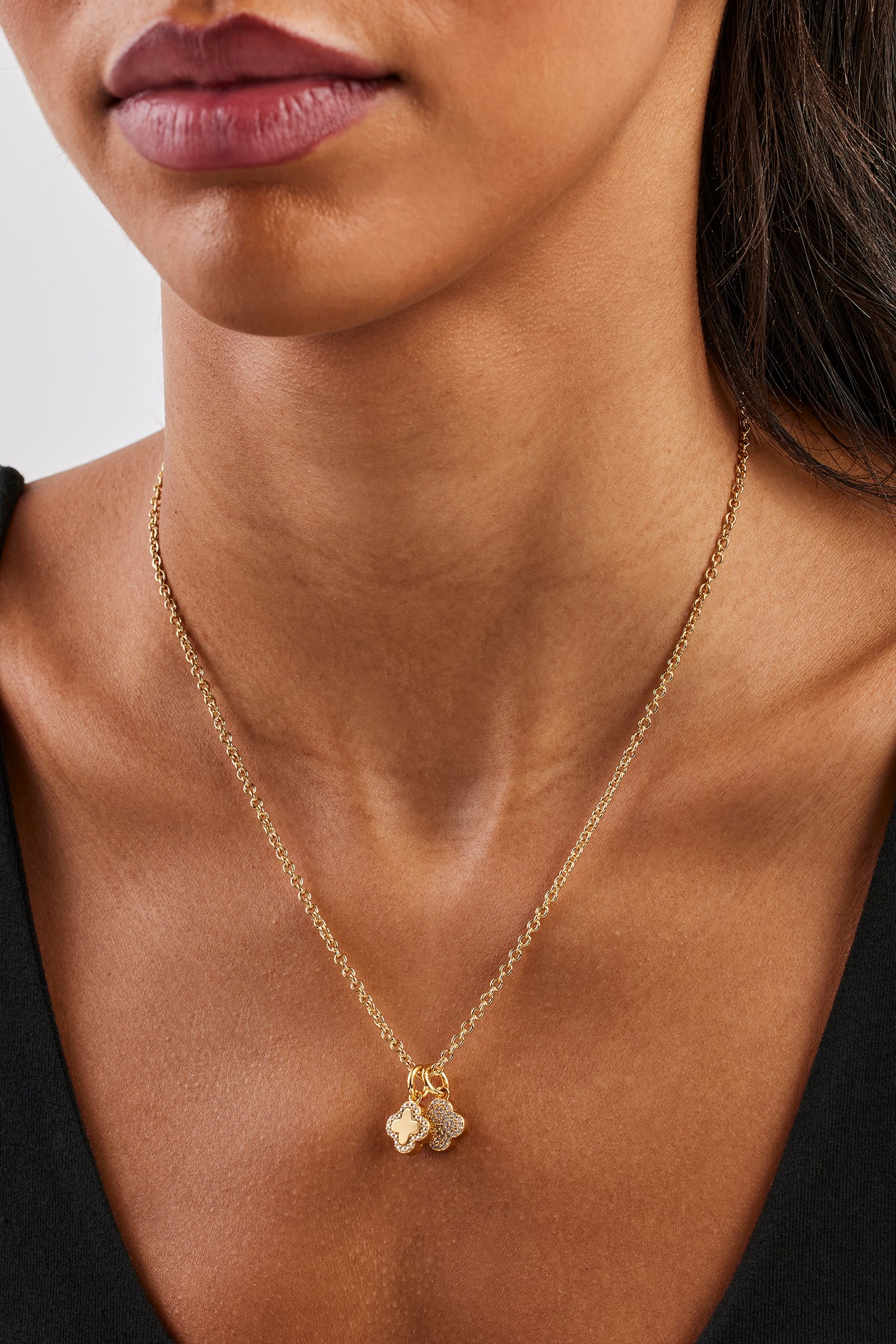Double Motif Pendant Necklace - 10mm - Gold - Image 2