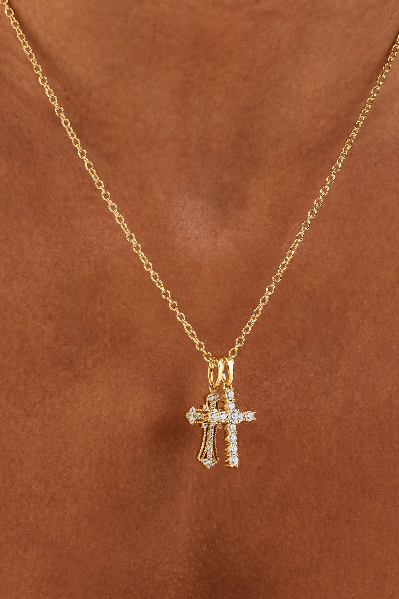 Double Multi Iced Cross Necklace - 20mm - Image 2