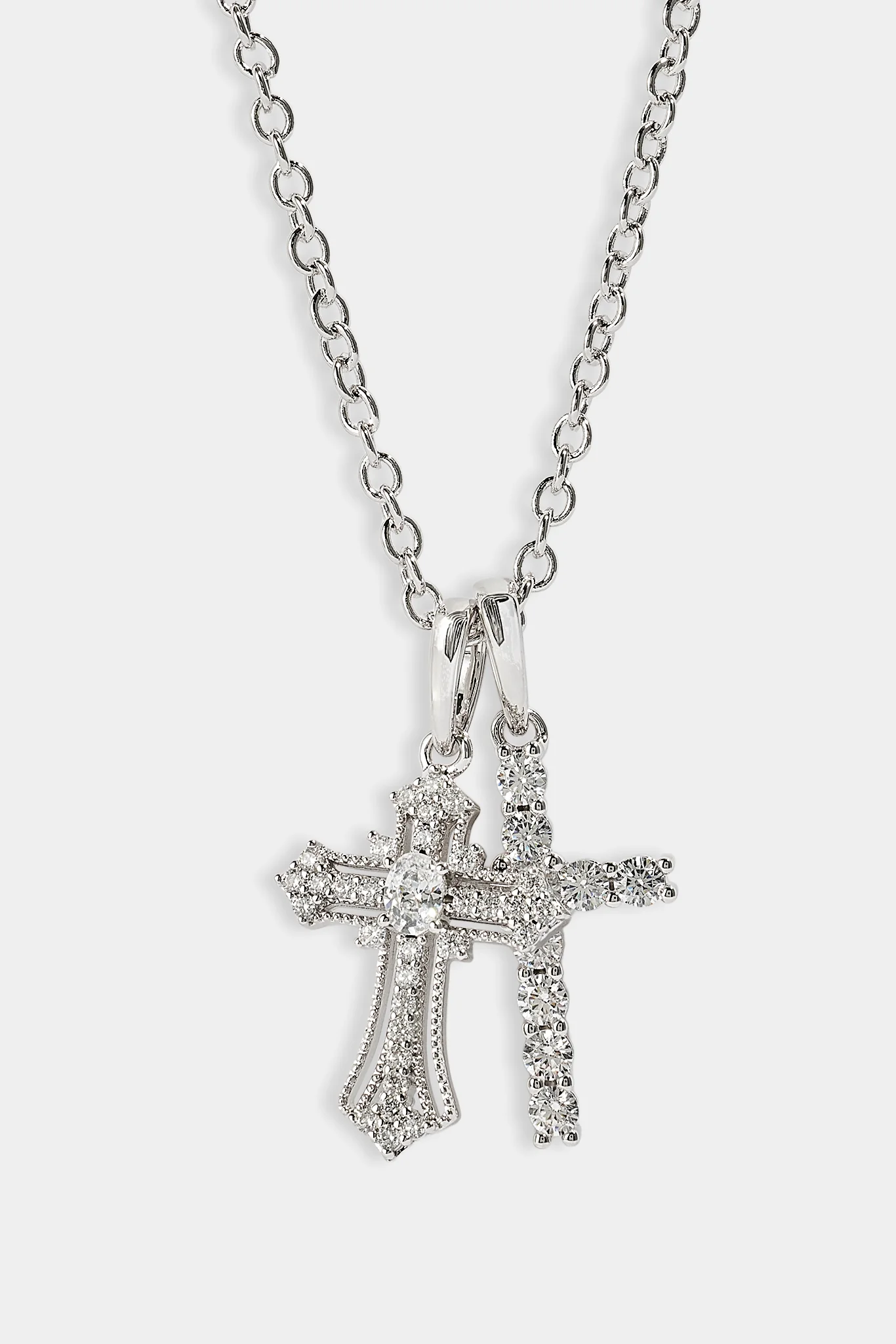 Double Multi Iced Cross Necklace - 20mm - White