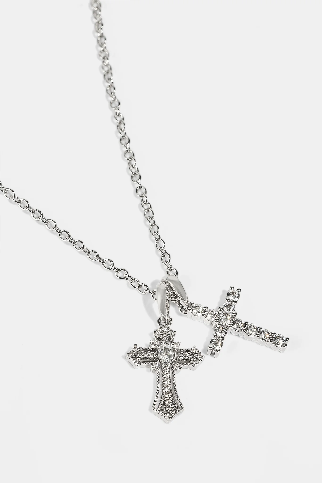 Double Multi Iced Cross Necklace - 20mm - White - Image 4