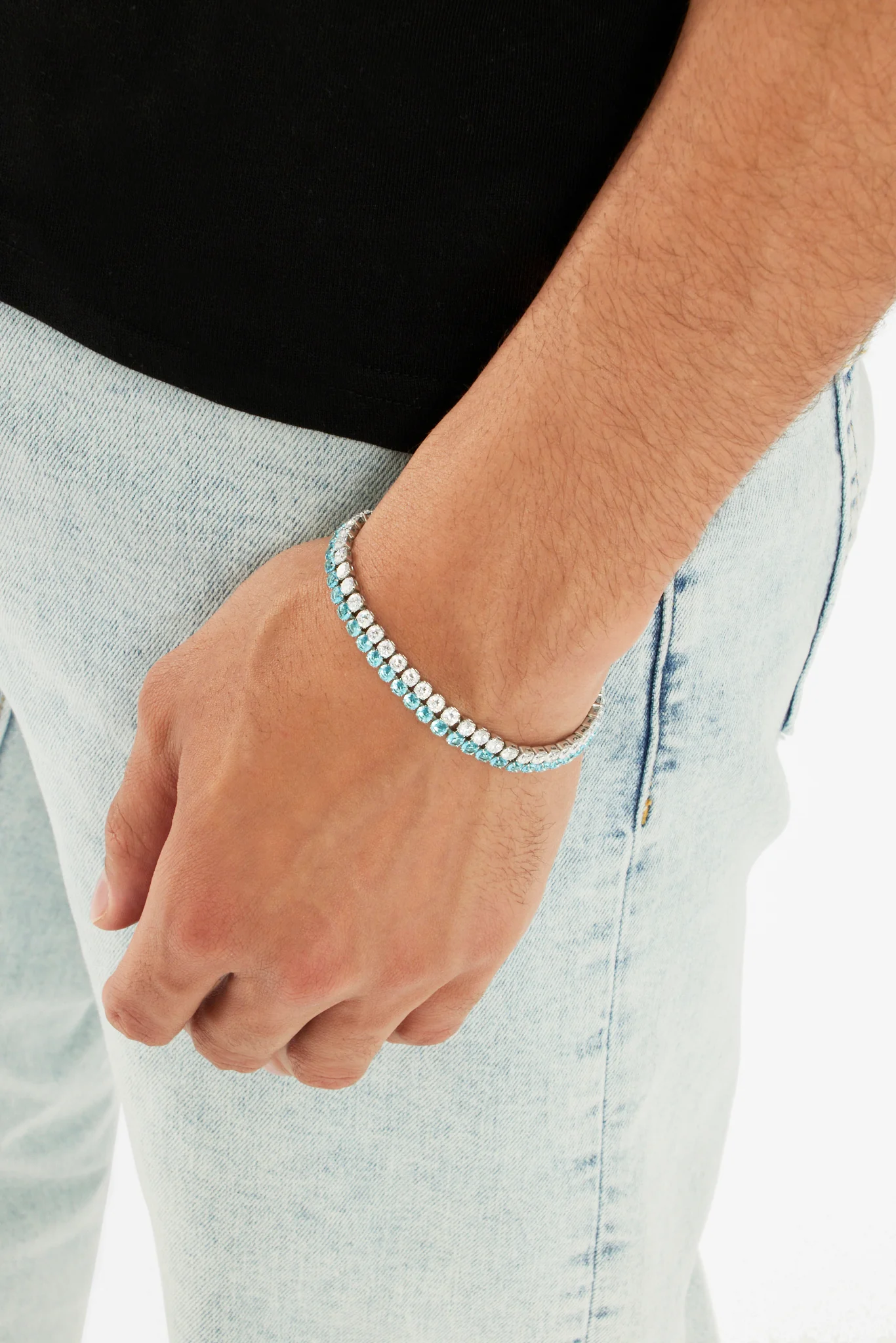 Double Row Iced Blue Tennis Bracelet - Image 2