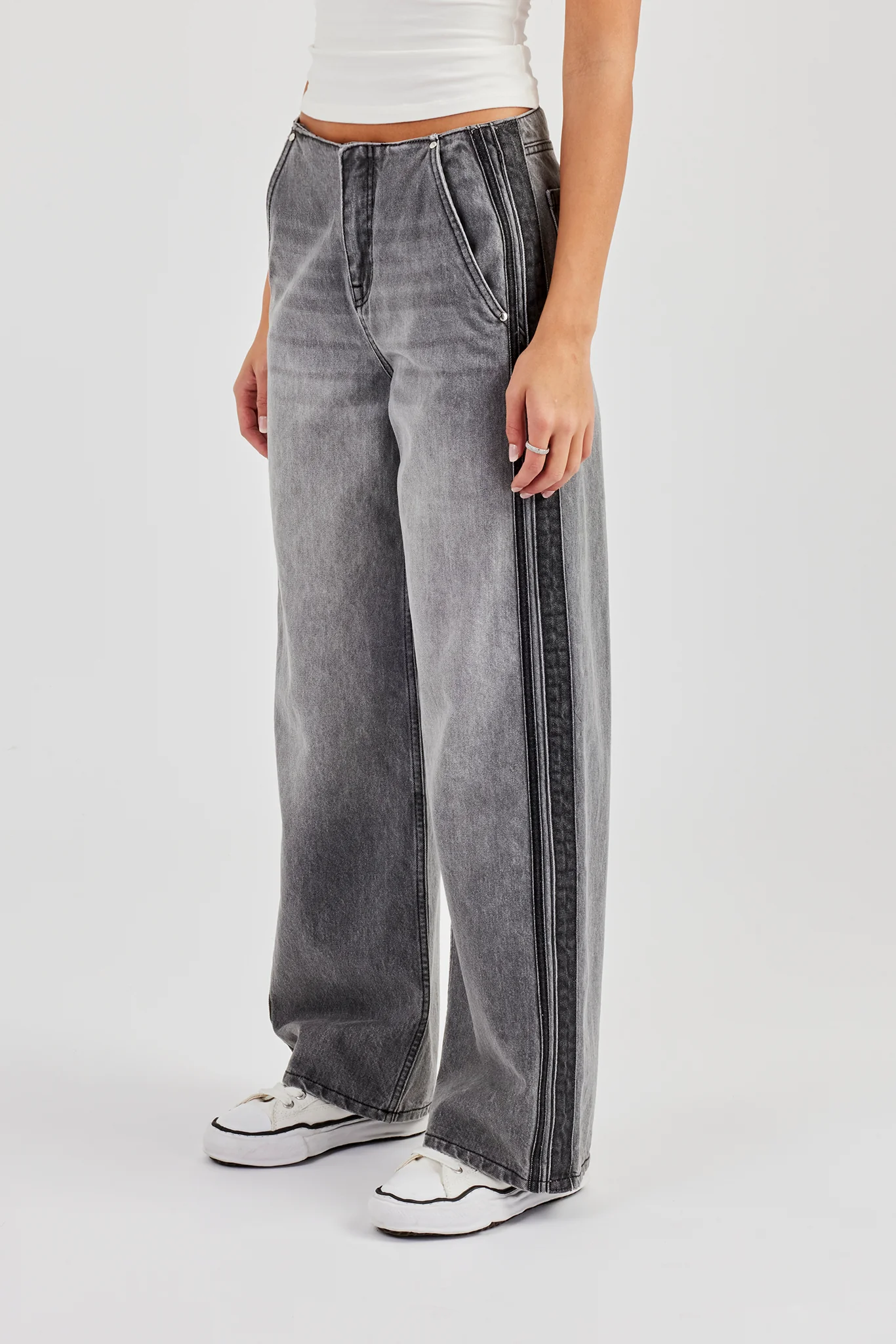 Double Stripe Baggy Jean - Washed Grey