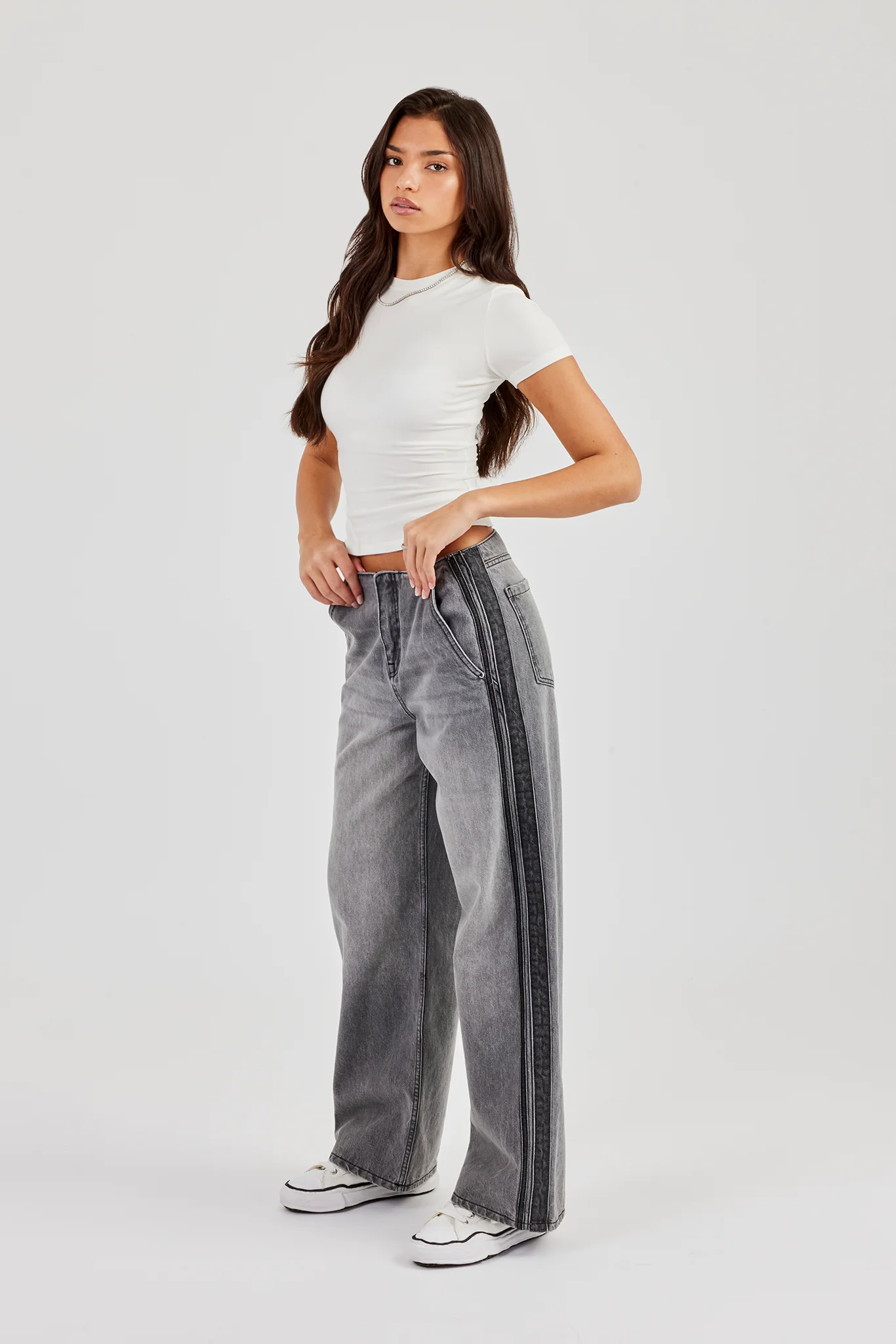 Double Stripe Baggy Jean - Washed Grey - Image 3
