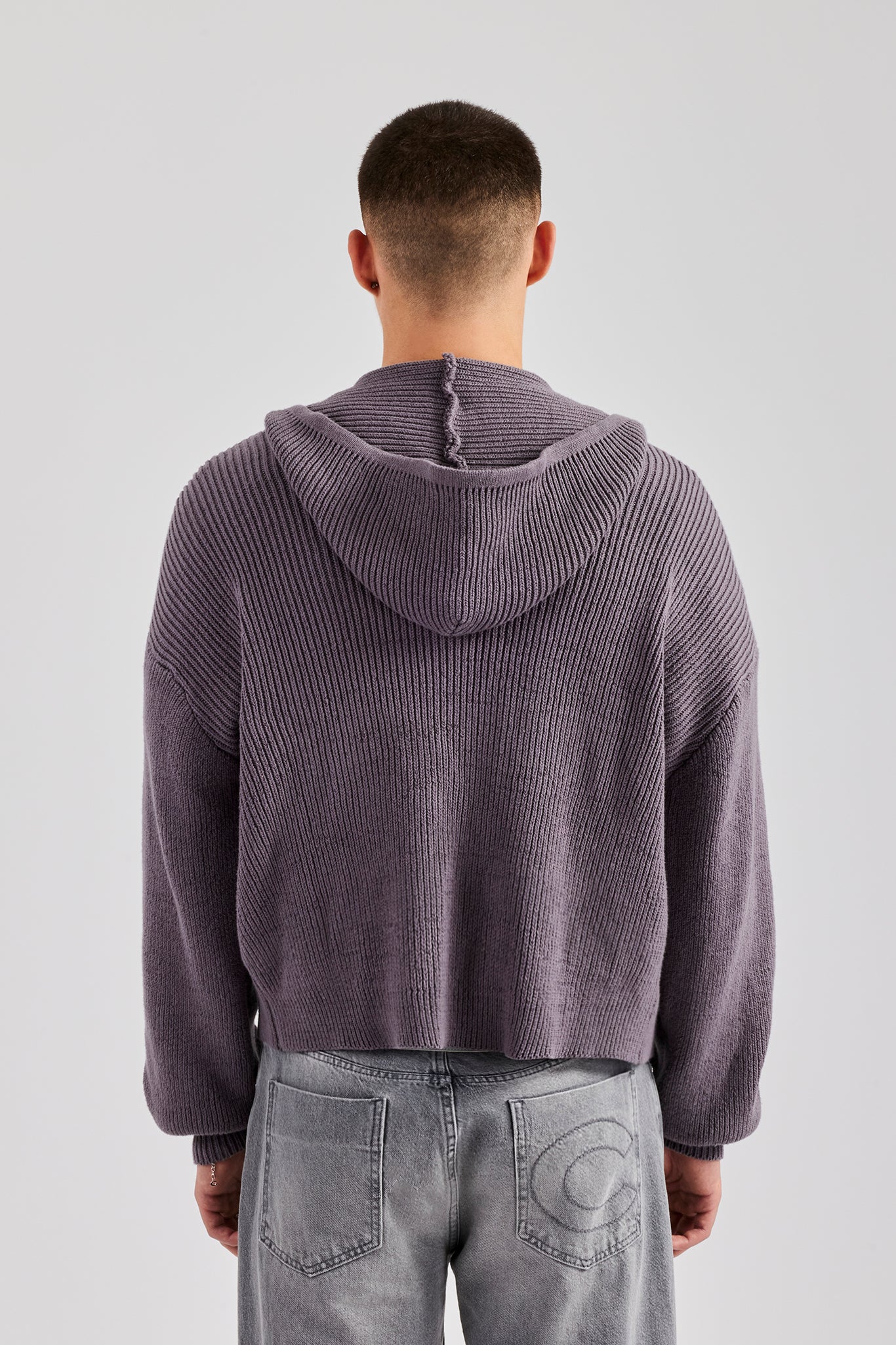 Dual Ended Knitted Zip Hoodie - Charcoal - Image 3