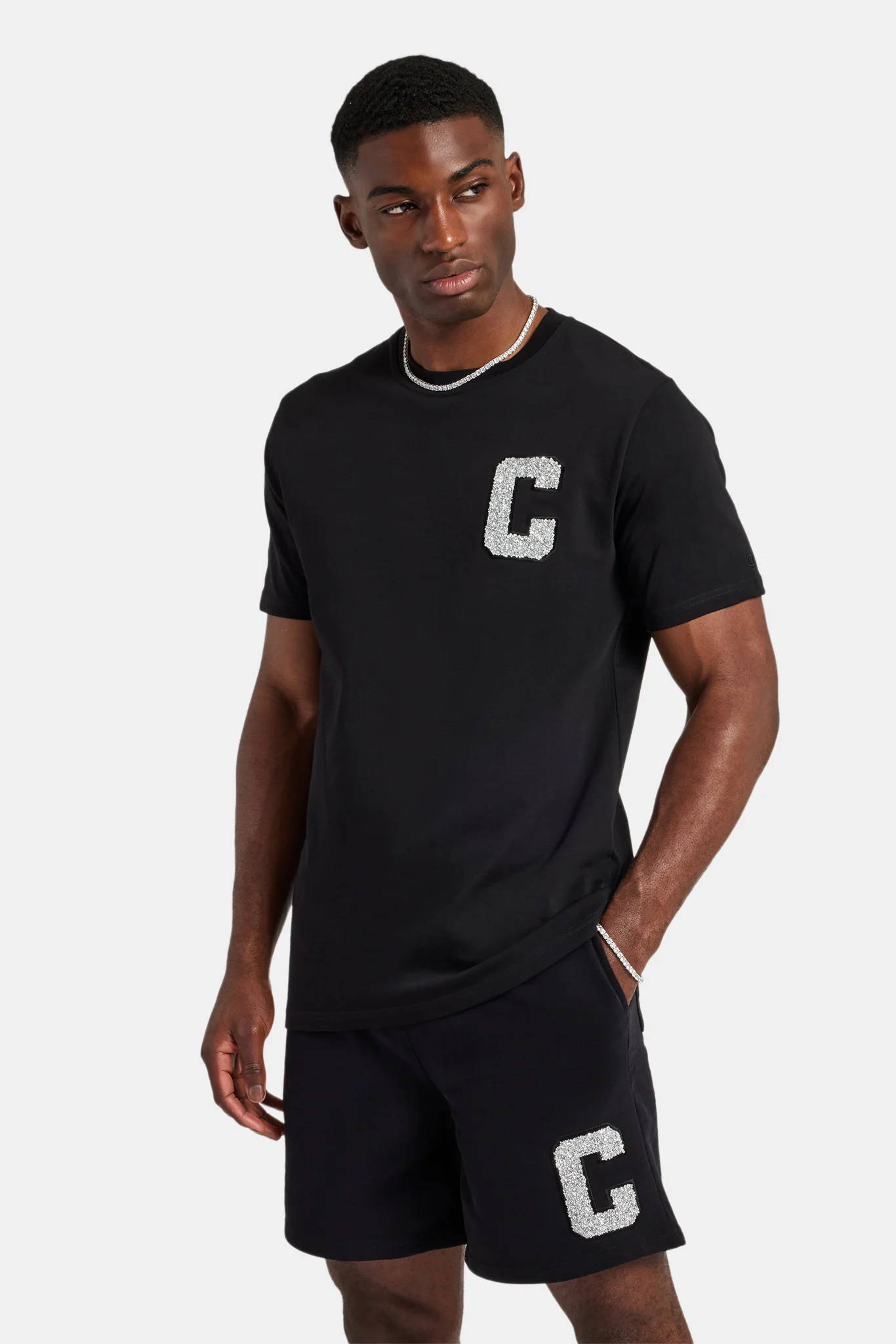 Embellished C T-Shirt & Short Set - Black - Image 6