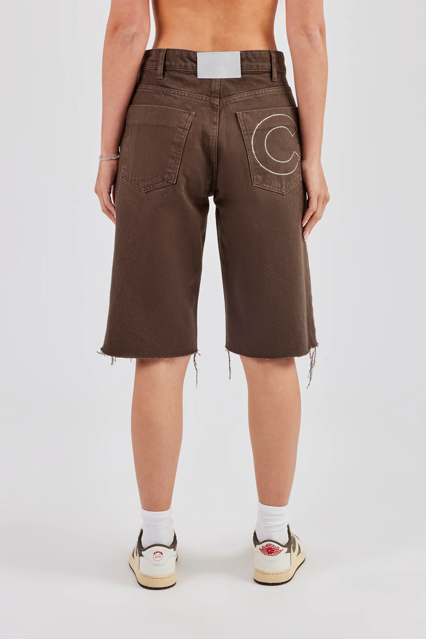 Embellished Denim Jorts - Chocolate