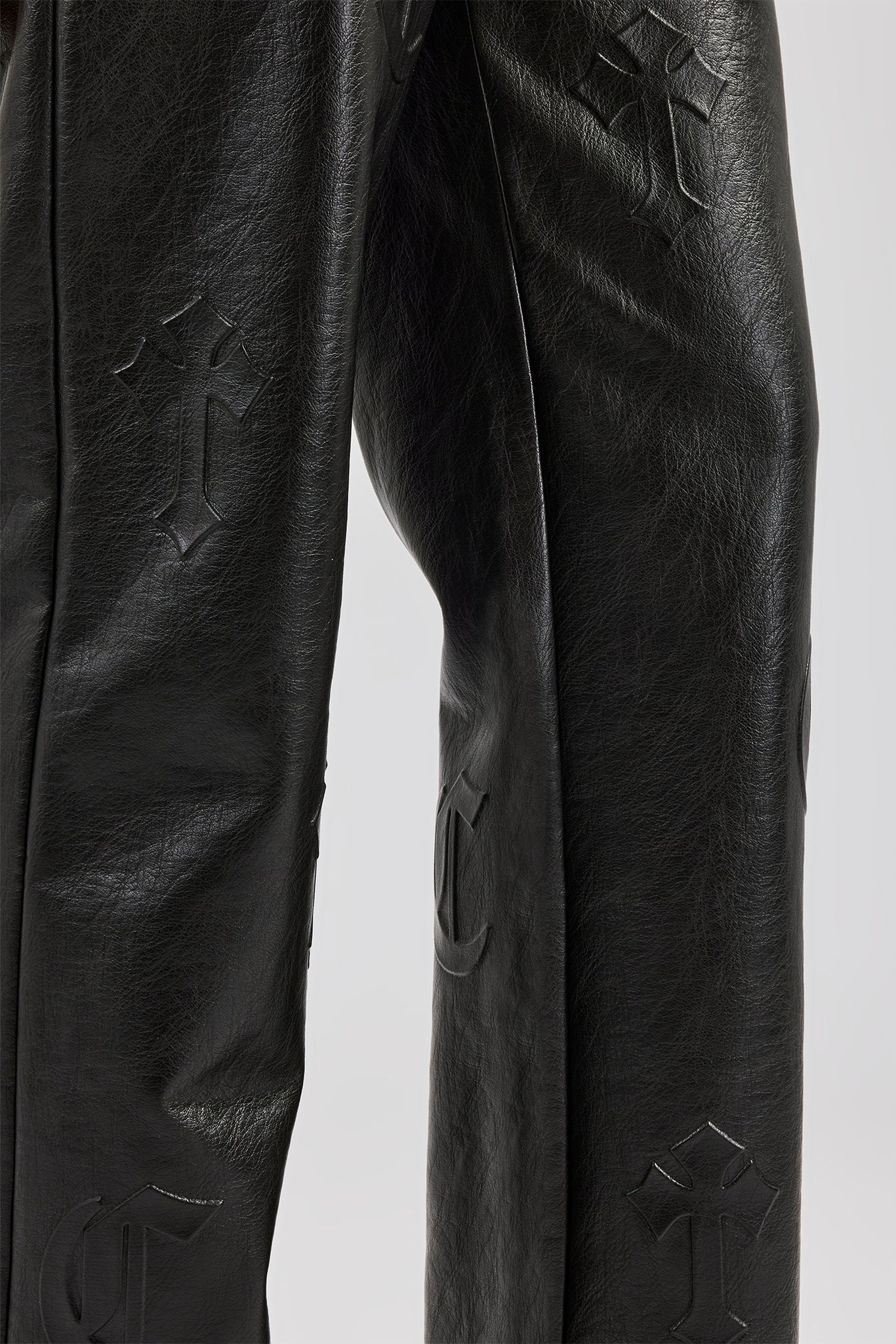 Embossed Cross PU Bomber & Straight Leg Trouser Set - Black - Image 6