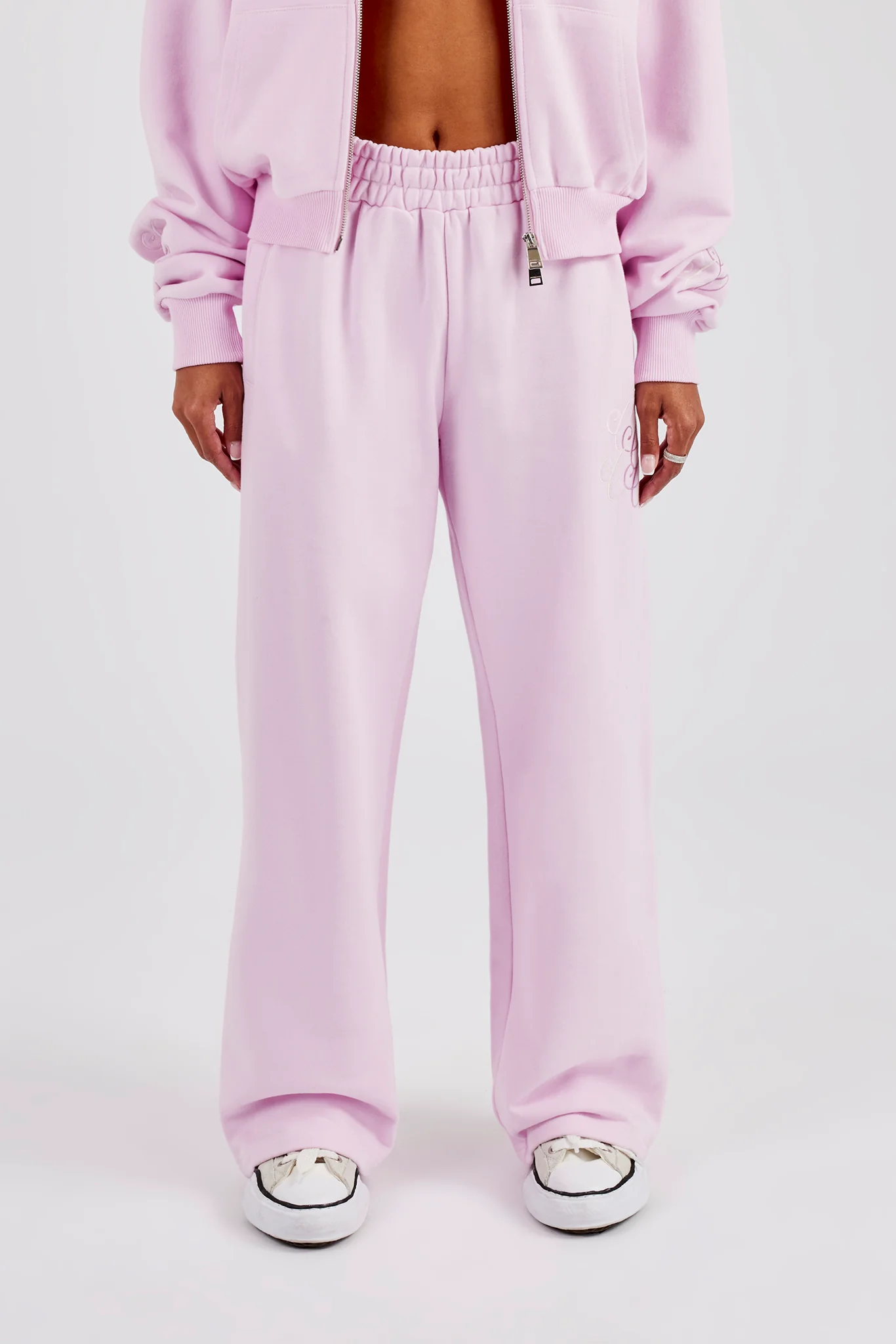 Embroidered Applique Wide Leg Jogger - Pink - Image 2