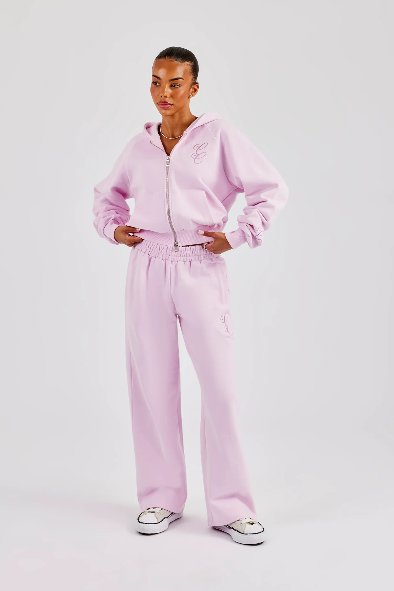 Embroidered Applique Wide Leg Jogger - Pink - Image 4