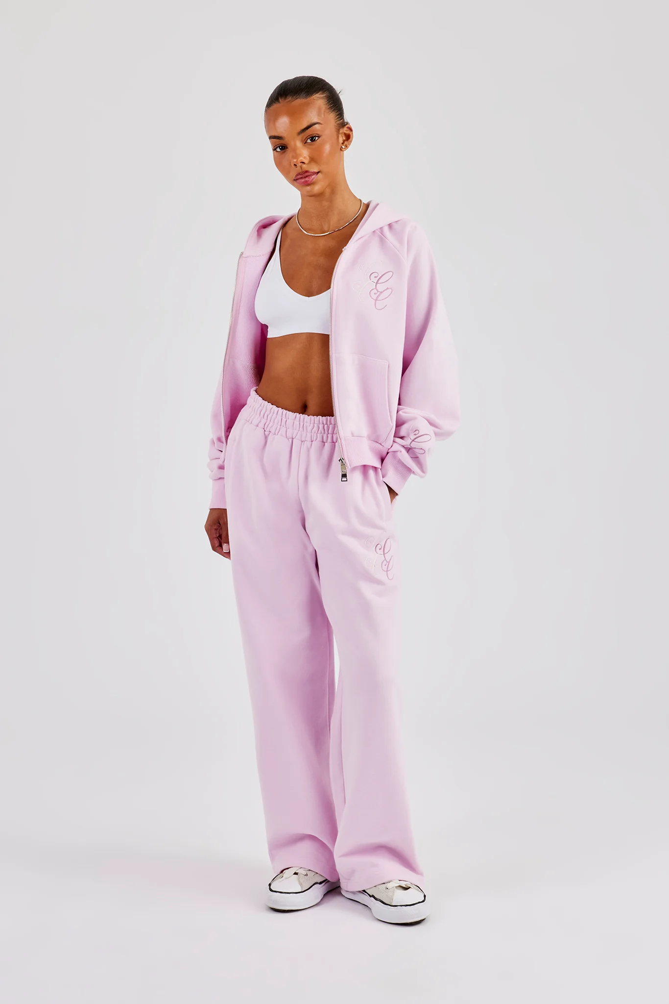 Embroidered Applique Wide Leg Jogger - Pink - Image 5