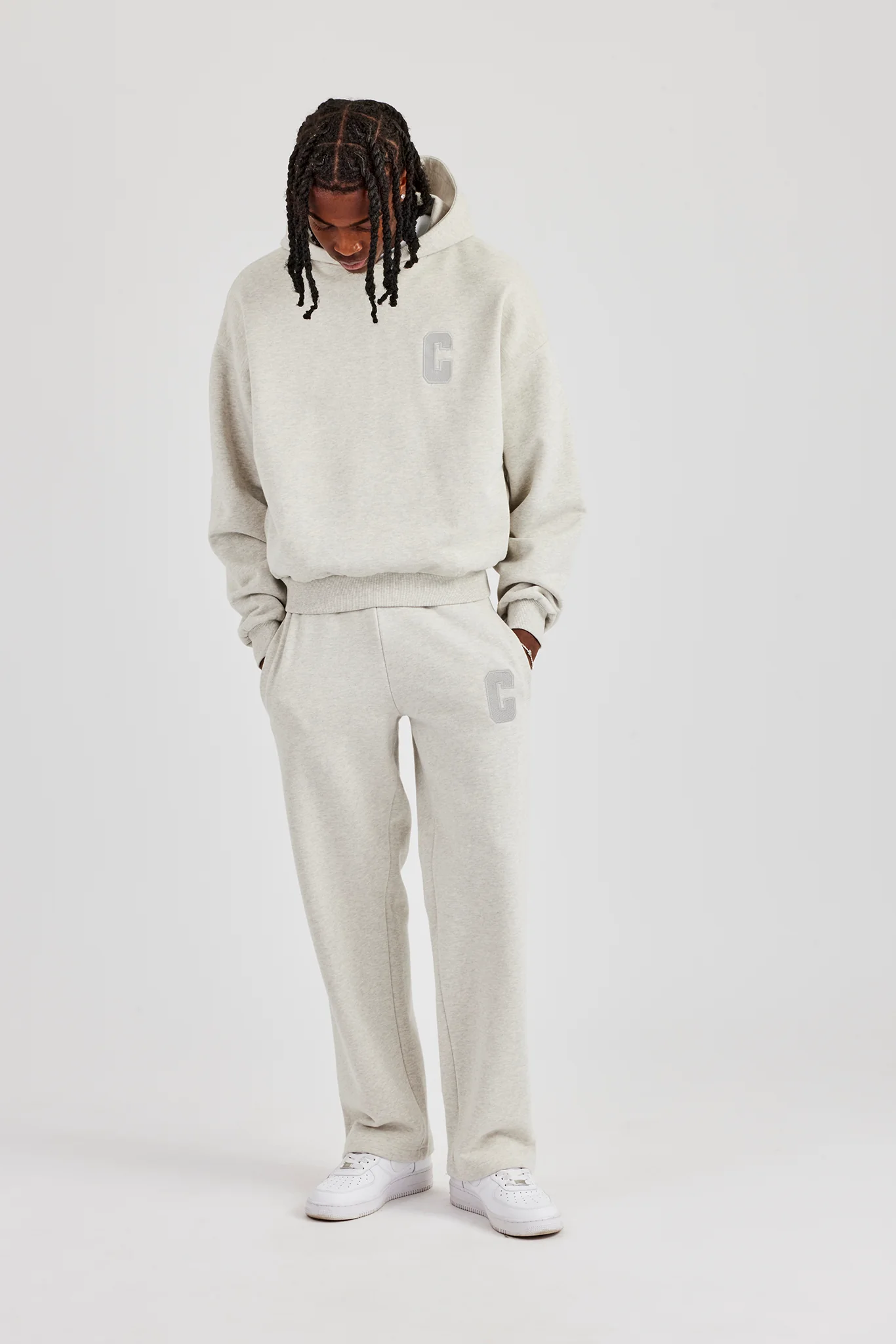 Embroidered C Boxy Hooded Tracksuit - Ash Grey - Image 4