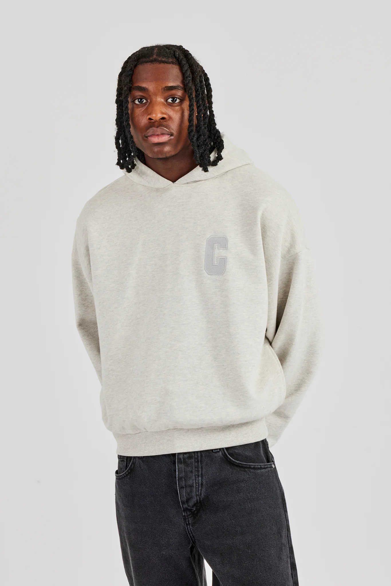 Embroidered C Boxy Hoodie - Ash Grey - Image 4