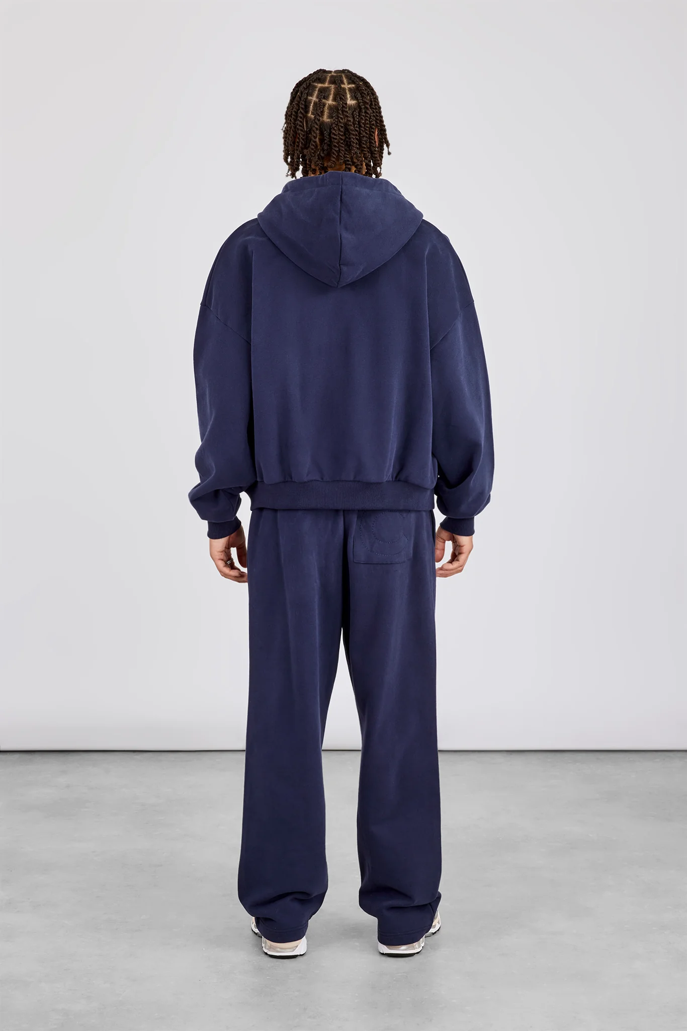 Embroidered C Boxy Zip Through Hoodie & Relaxed Jogger - Navy Blue - Image 4