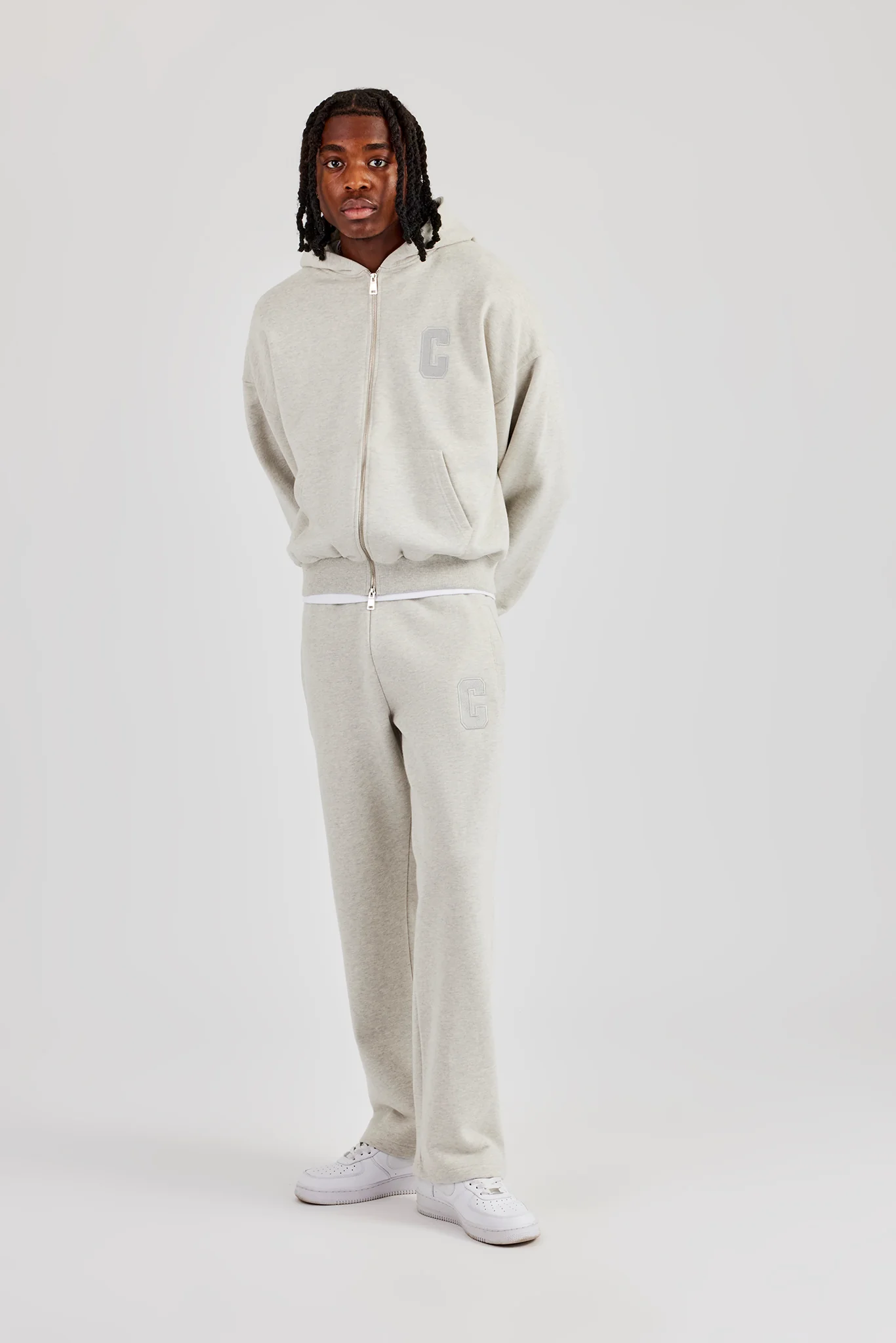 Embroidered C Boxy Zip Through Tracksuit - Ash Grey - Image 5