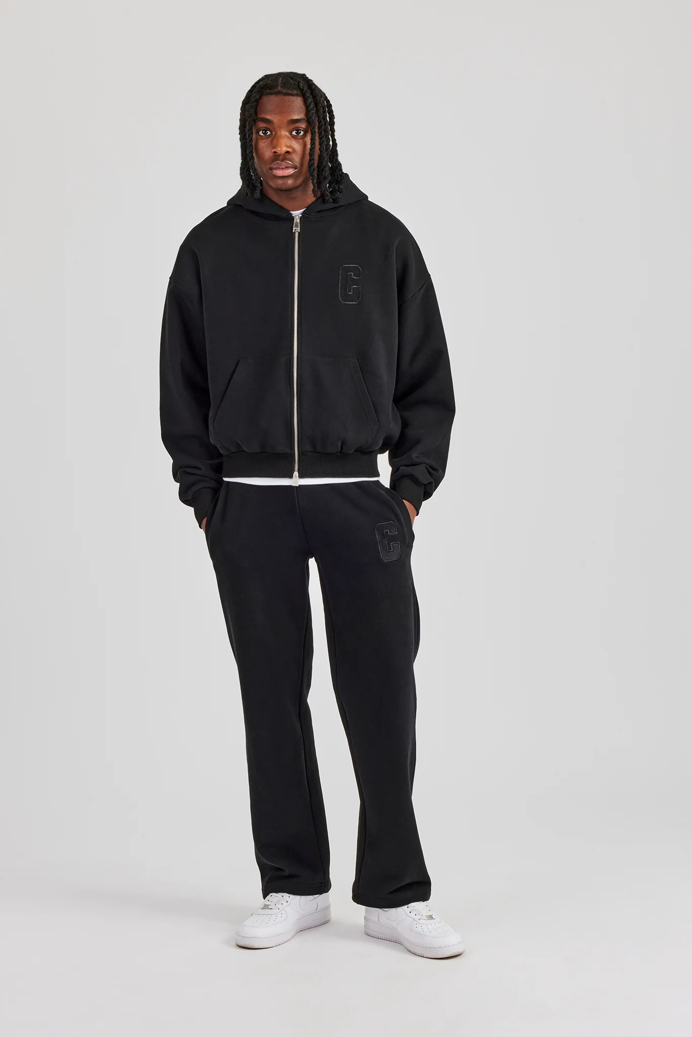 Embroidered C Straight Leg Jogger - Black - Image 5