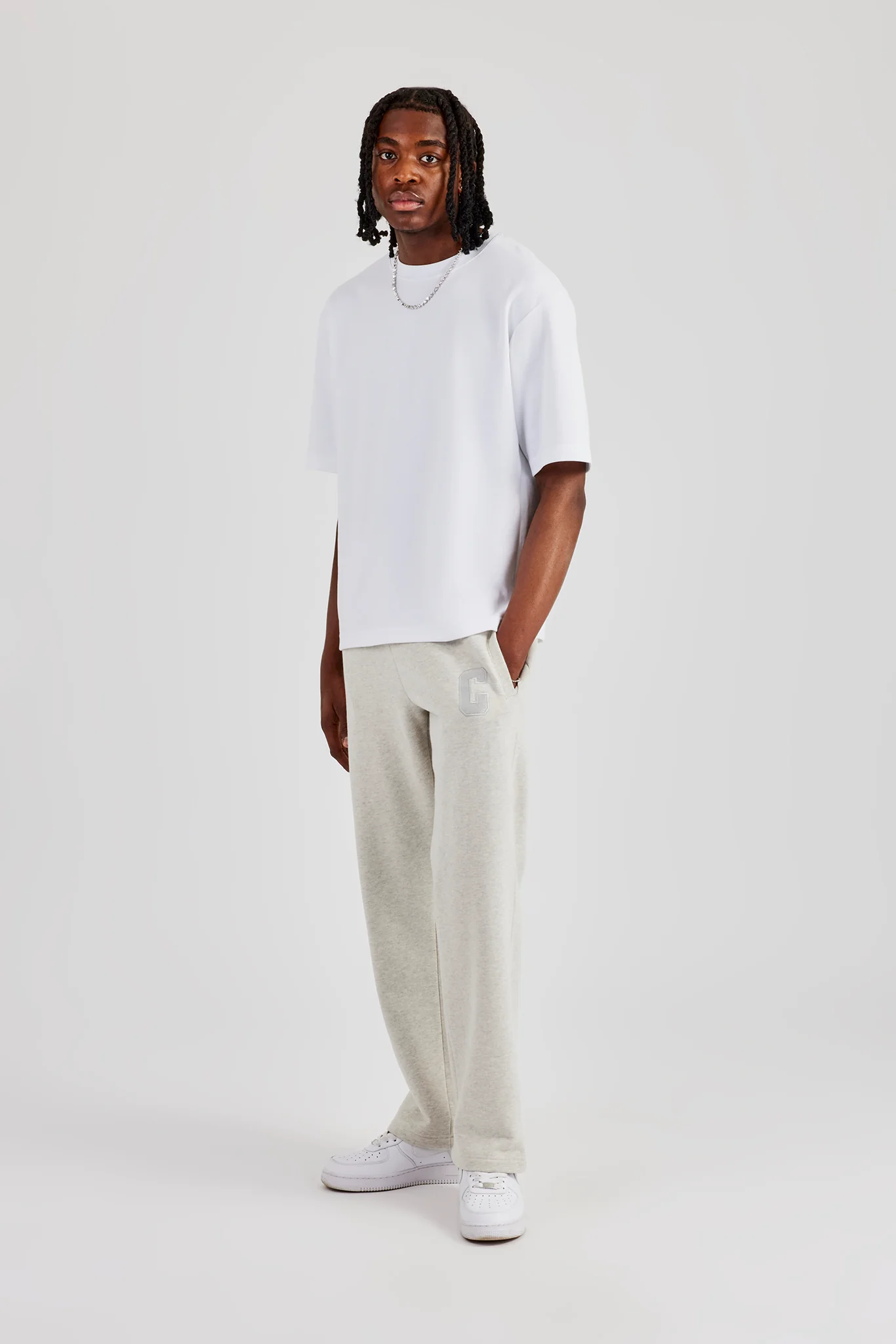 Embroidered C Straight Leg Jogger - Ash Grey - Image 4